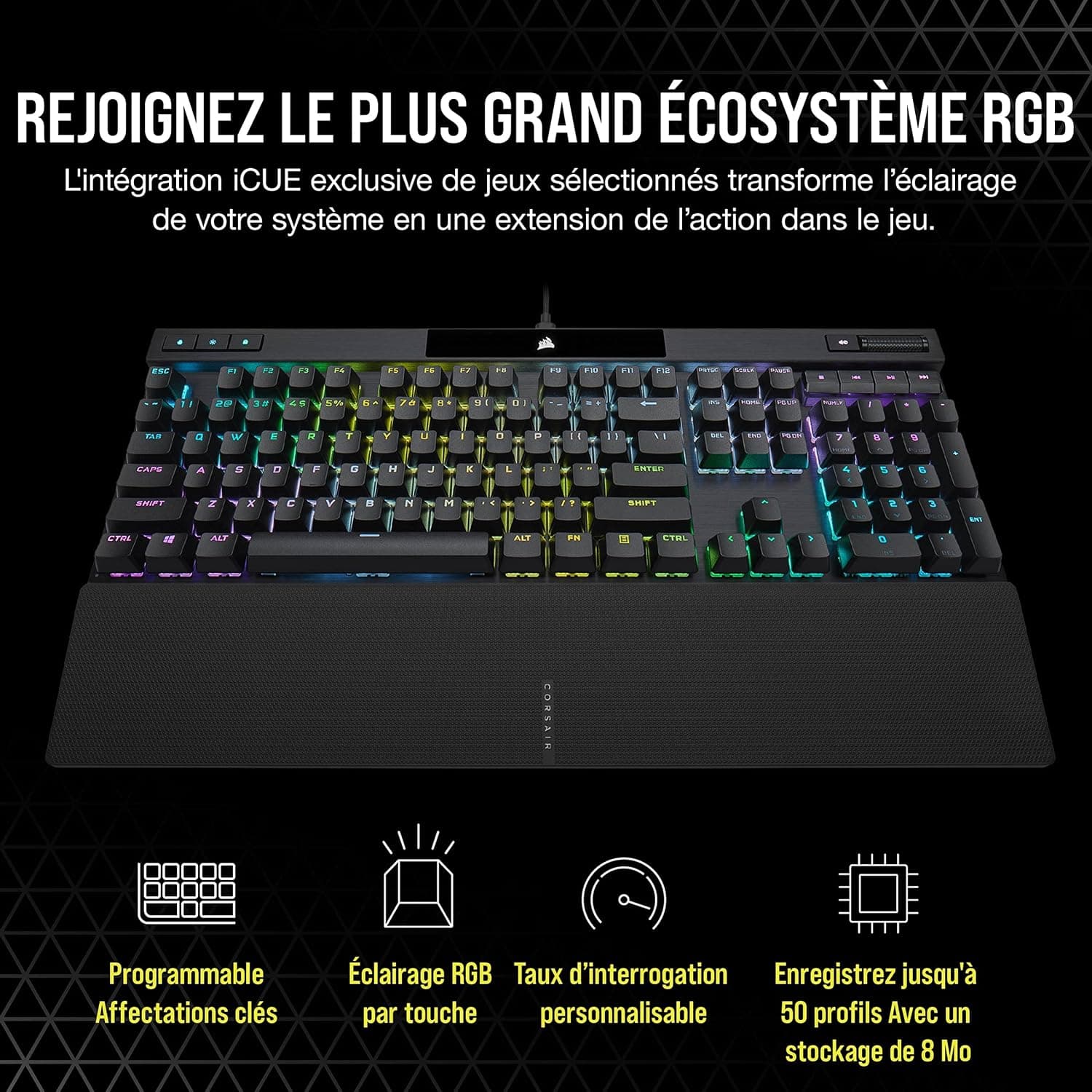 CORSAIR K70 RGB PRO Clavier de Jeu Mécanique Filaire – Interrupteurs Linéaires Cherry MX Red, SOCD, PBT Double-Shot Keycaps, 8000Hz Hyper-Polling, NKRO, Anti-Ghosting, Tournoi Switch, AZERTY FR – Noir