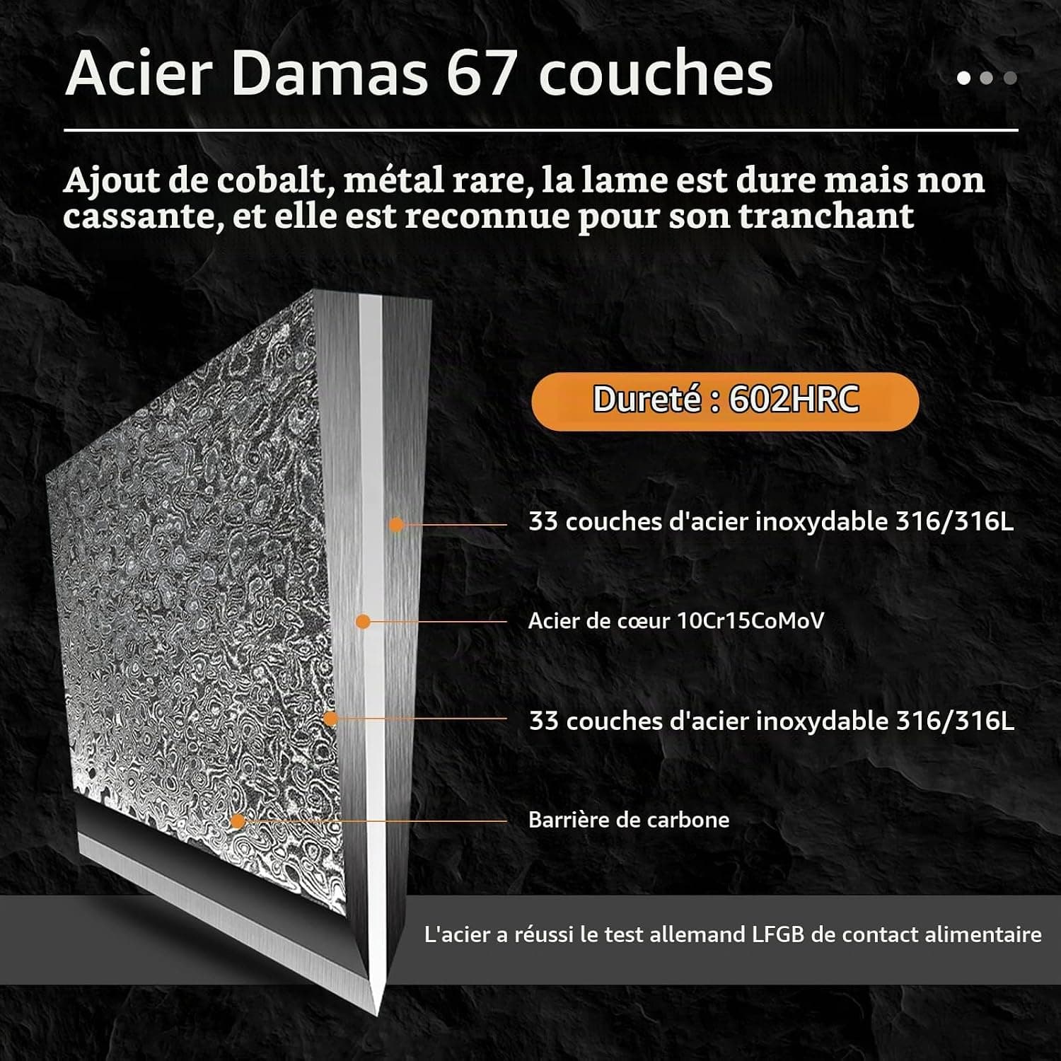NANFANG BROTHERS Damas 9 Pièces Set Couteaux de Cuisines Professionnels 67 Couche Acier with Bloc en Bois Gris