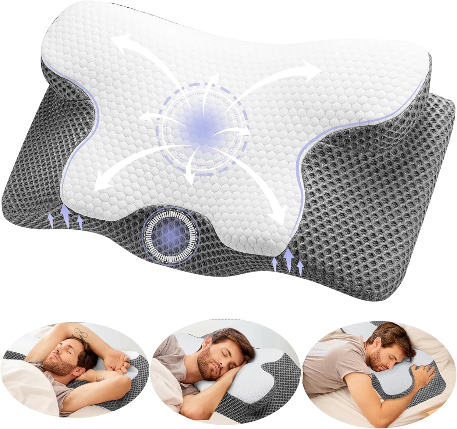 YunNasi Oreiller Ergonomique Cervical à Mémoire de Forme 60x34x13/10cm | Oreiller Orthopédique Cervicales Memory Foam pour Les Dormeurs sur Le Côté, Le Dos et Le Ventre Housse Déhoussable et Lavable