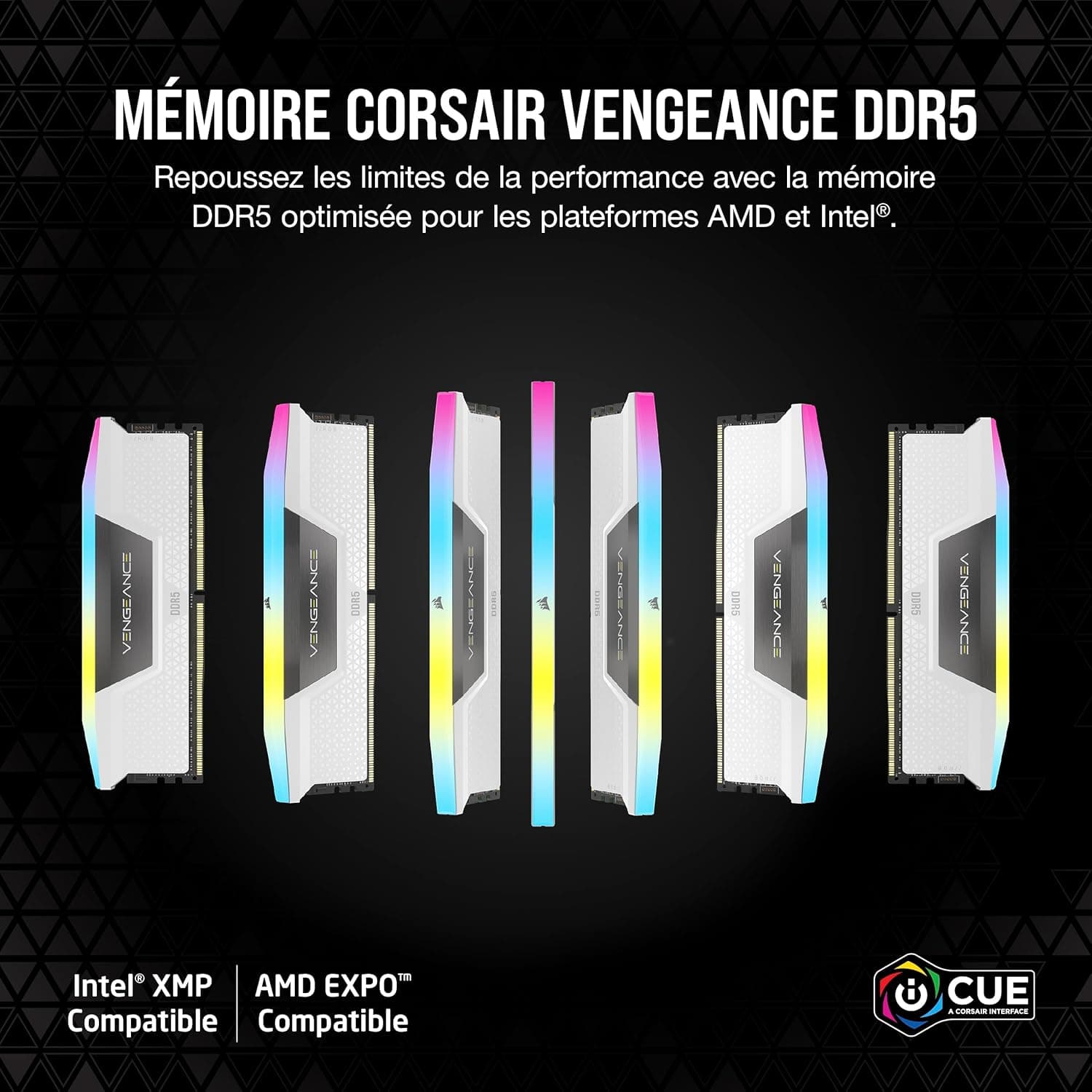 CORSAIR Vengeance RGB DDR5 32Go (2 x 16Go) Jusqu'à 6000MHz AMD Intel RAM | Mémoire pour Ordinateur de Bureau, Compatible AMD EXPO et Intel XMP 3.0, CL36, Blanc, CMH32GX5M2E6000Z36W