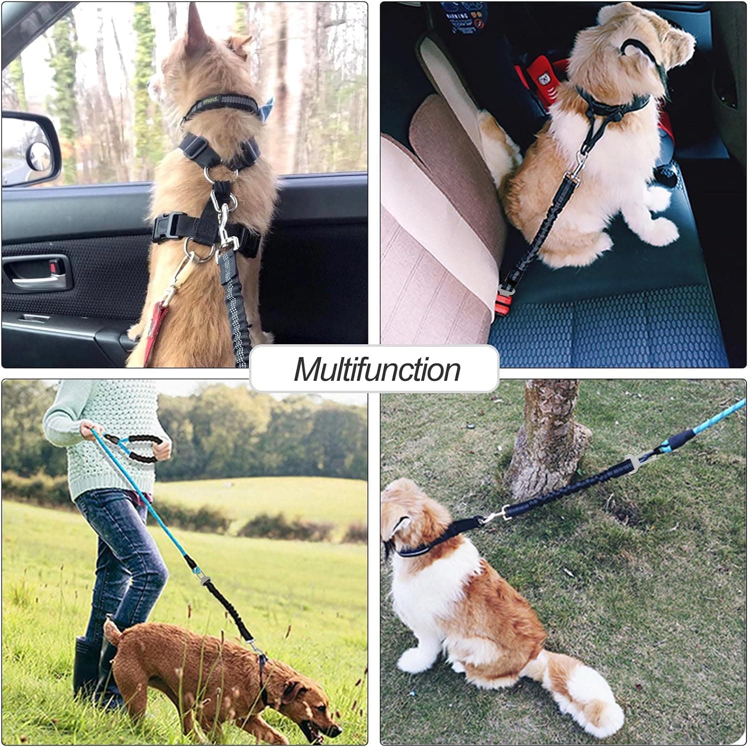 Redamancy Ceinture Chien Voiture, 1 Pièces Harnais, Ceinture Securite avec Absorption des Chocs et Mousqueton pour Tout Type de Voiture pour Tous Les Chiens et Chats