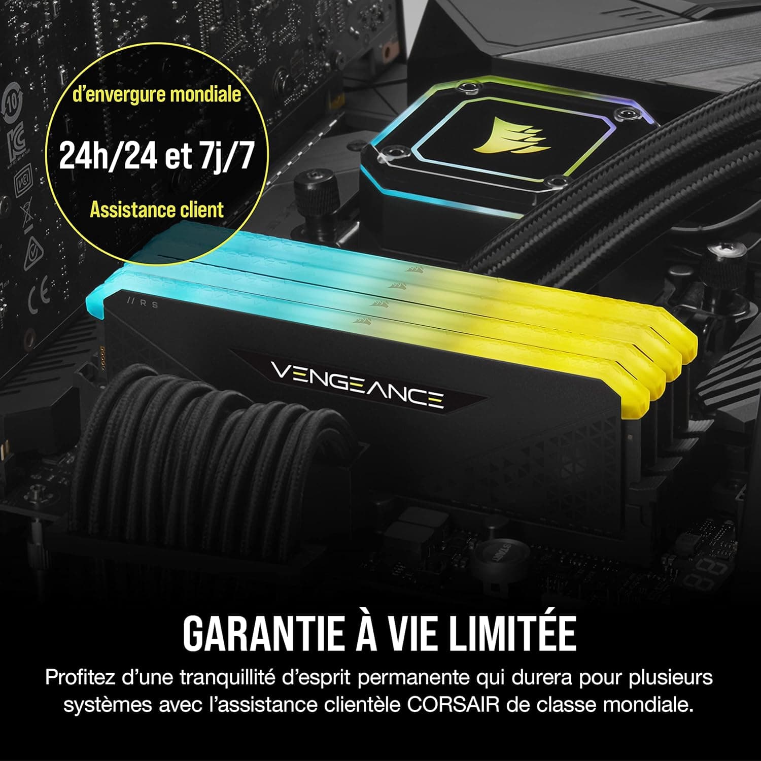 Corsair Vengeance RGB RS 16Go (2x8Go) DDR4 Jusqu'à 3200MHz C16 Mémoire de Bureau (Éclairage RGB Dynamique, Temps de Réponse Serrés, Compatible avec Intel & AMD 300/400/500 Series) Noir