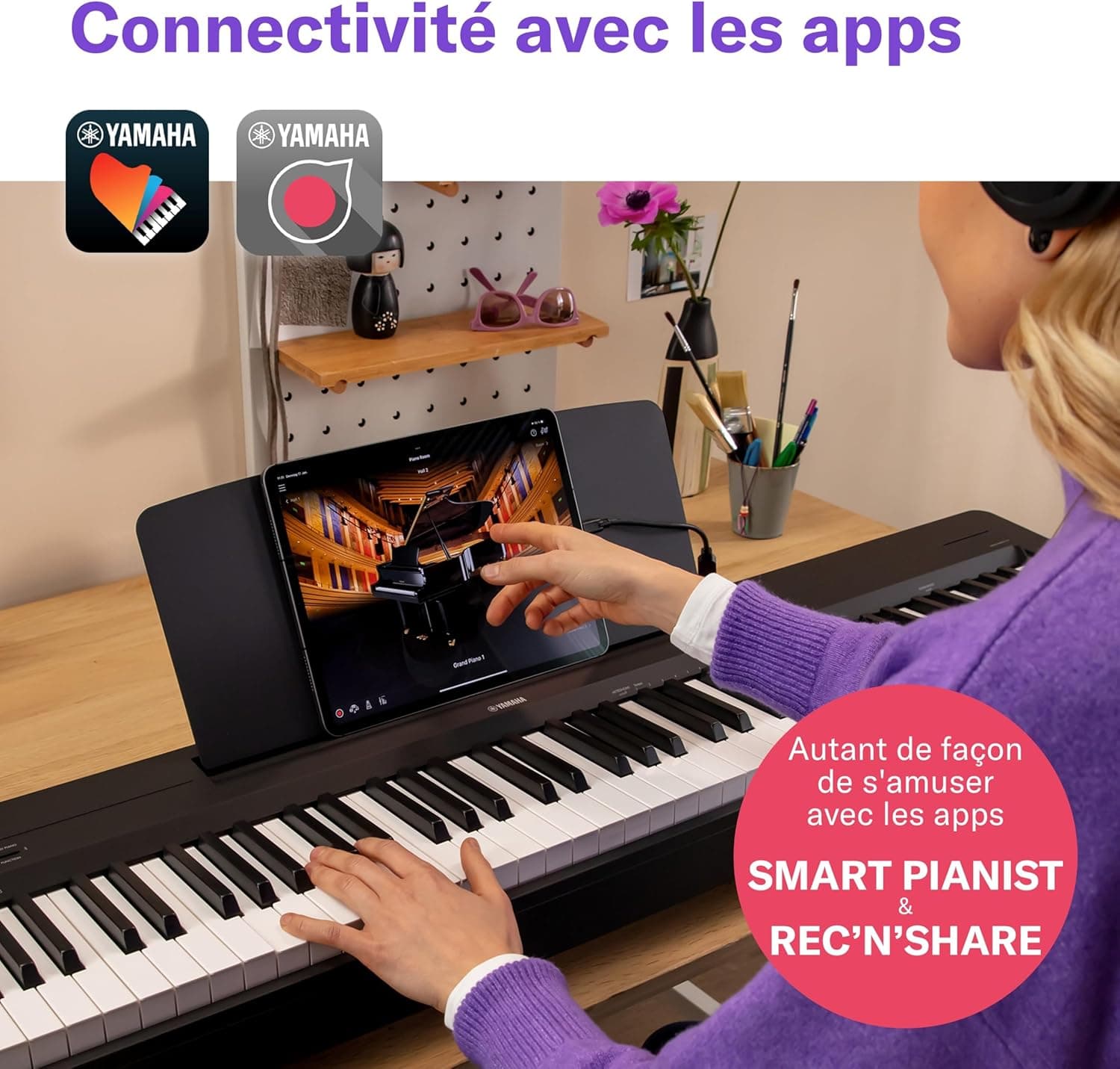 Yamaha P-145BT Piano Numérique – Léger et portable avec clavier Graded-Hammer-Compact à 88 touches et 10 sonorités, Bluetooth – Noir