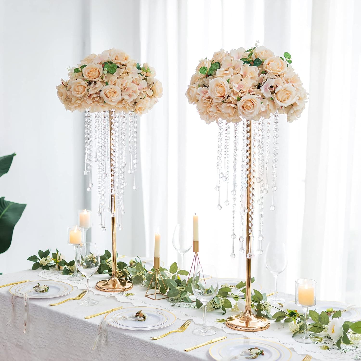 Sziqiqi 75cm Métal Or Vase Centre de Table Mariage - 2 Pièces Haut Grand Vases à Fleurs Centre de Table Anniversaire Vase pour Réception Fête Baby Shower Fiançailles