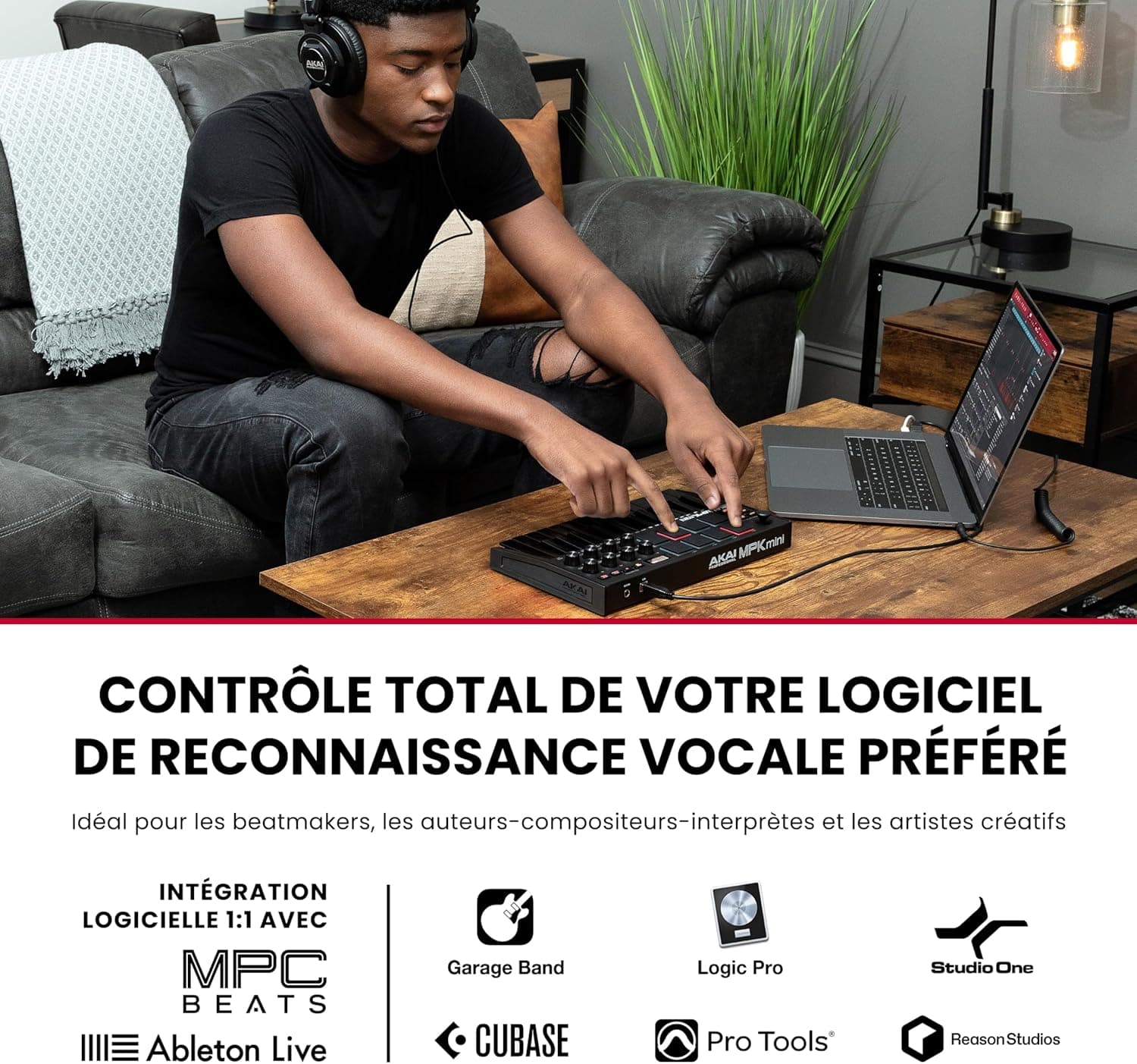 Akai Professional MPK Mini MK3 Clavier MIDI USB 25 Touches, Noir | Touches Mini Sensibles à la Vélocité, 8 Pads MPC, 8 Boutons, Logiciels Inclus, pour Beatmakers, Producteurs et Home Studio