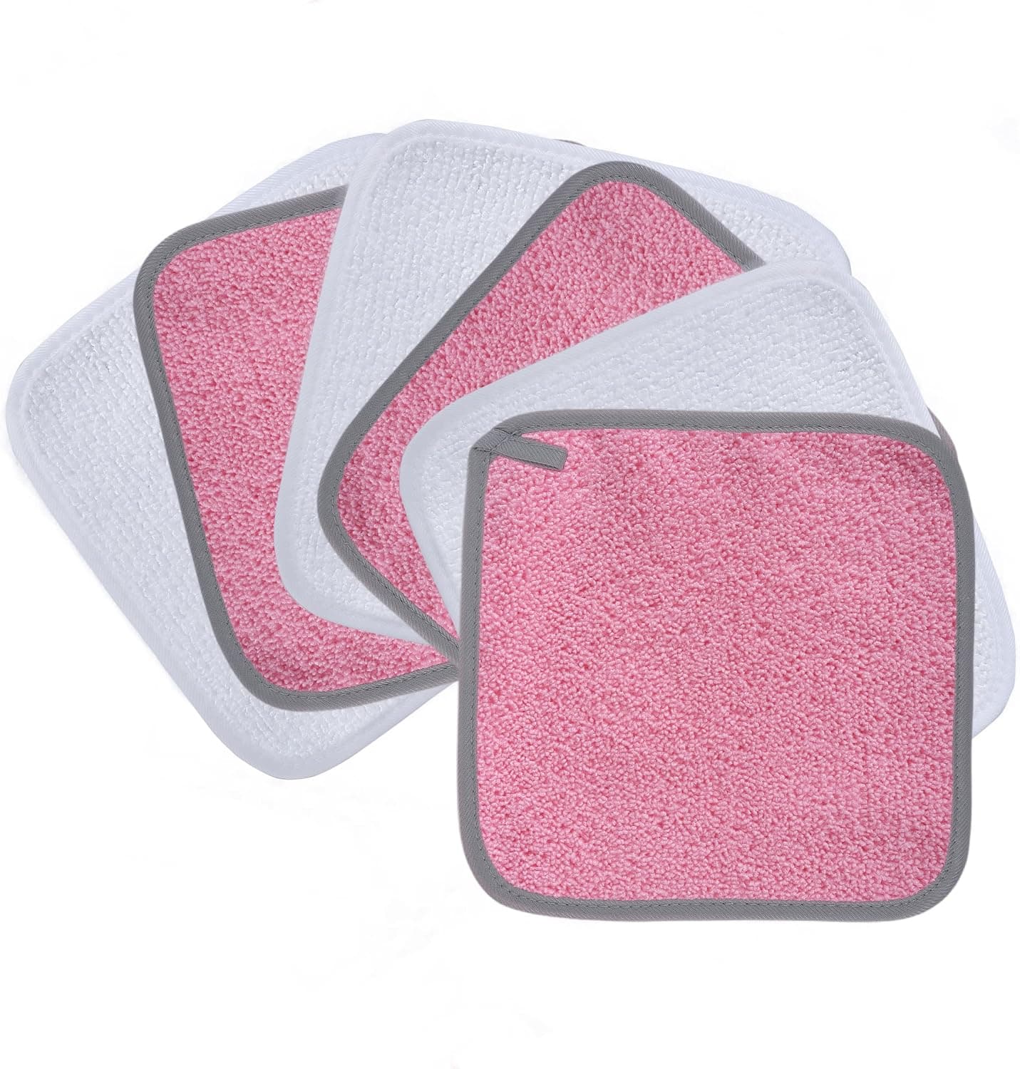 Polyte - 6 serviettes démaquillantes/pour le visage - en microfibres - hypoallergénique/sans produits chimiques - rose/blanc - 20 x 20 cm