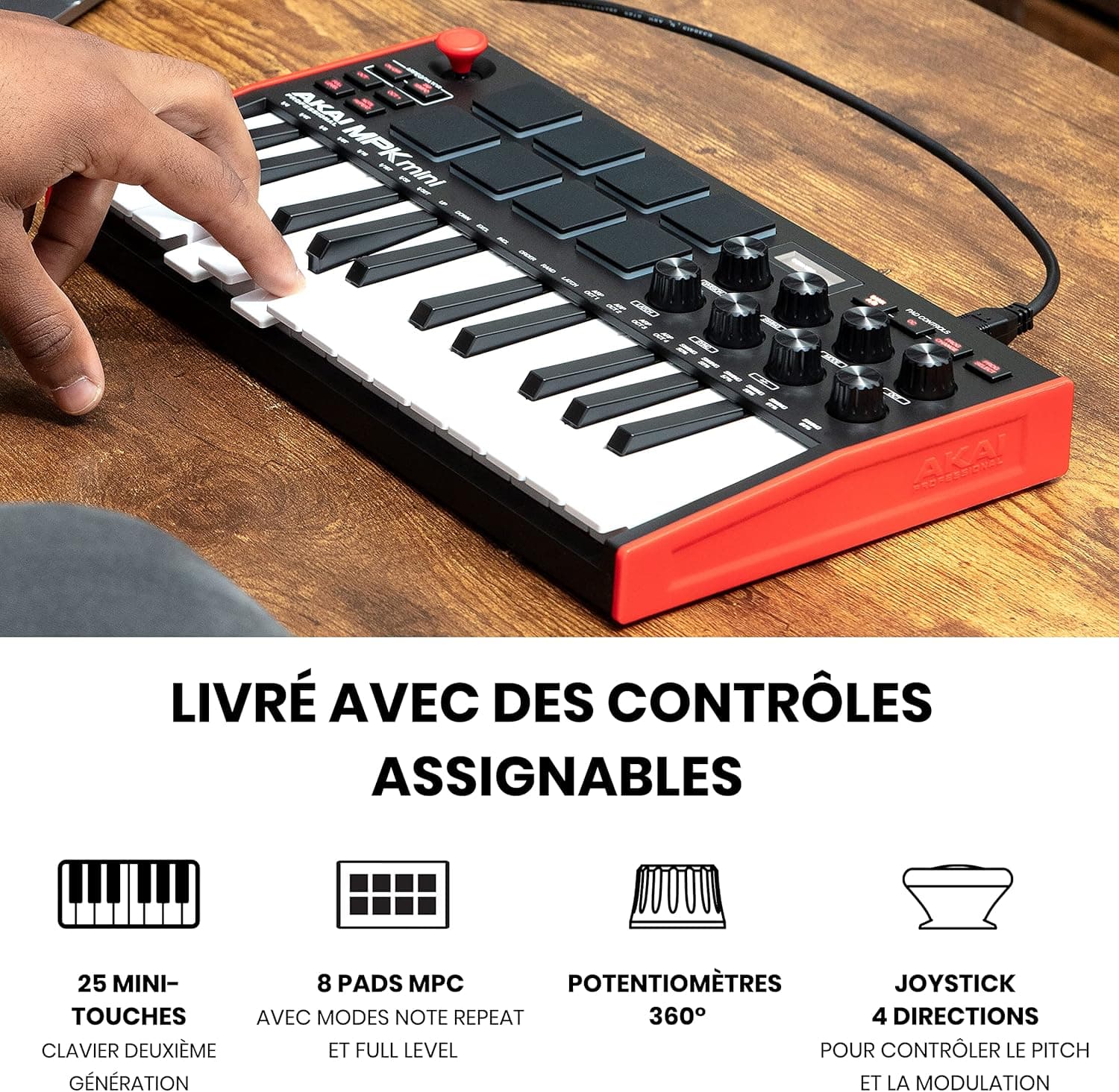 Akai Professional MPK Mini MK3 Clavier MIDI USB 25 Touches | Touches Mini Sensibles à la Vélocité, 8 Pads MPC, 8 Boutons, Logiciels Inclus, pour Beatmakers, Producteurs et Home Studio