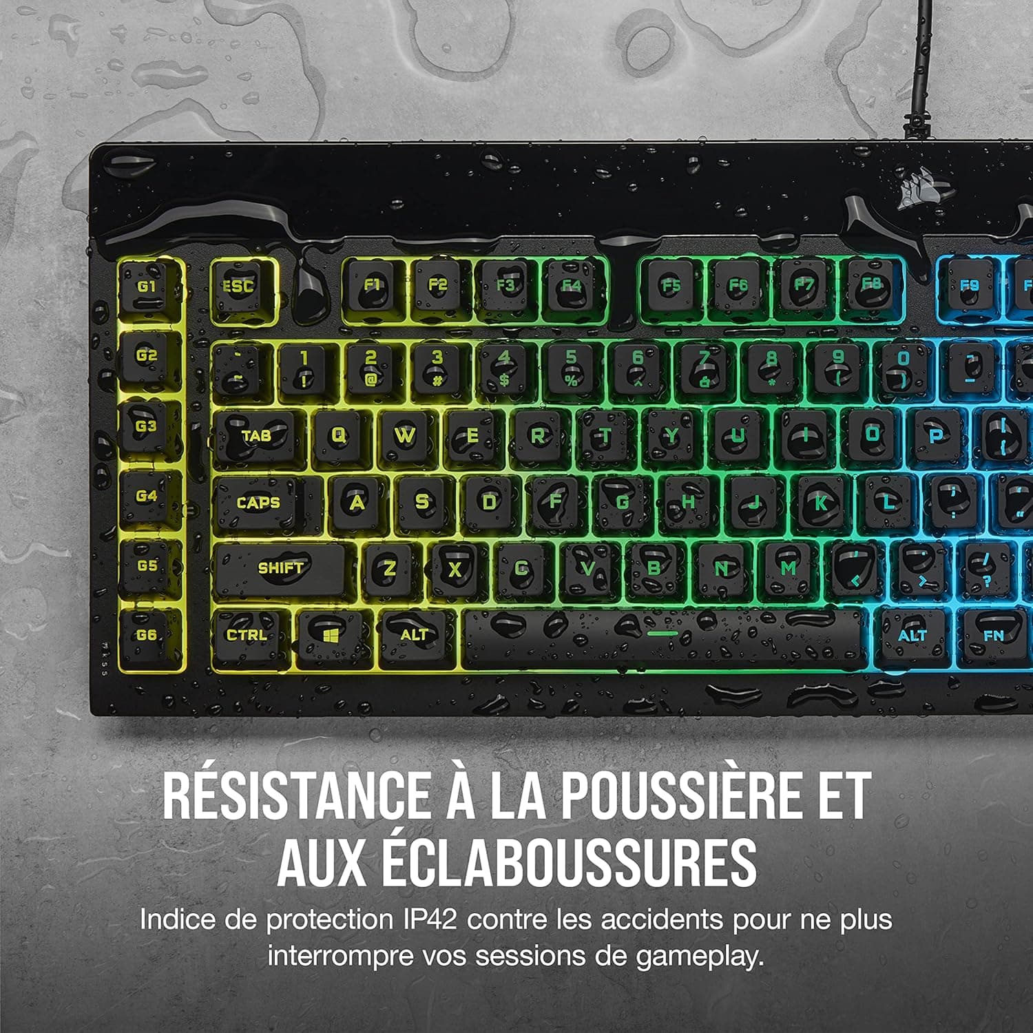 Corsair K55 RGB Pro Clavier de Jeu Filaire à Membrane (AZERTY FR) – Noir | IP42 Résistant à la Poussière et Aux éclaboussures, 6 Touches Macro Intégration Elgato, PC, Mac, Xbox