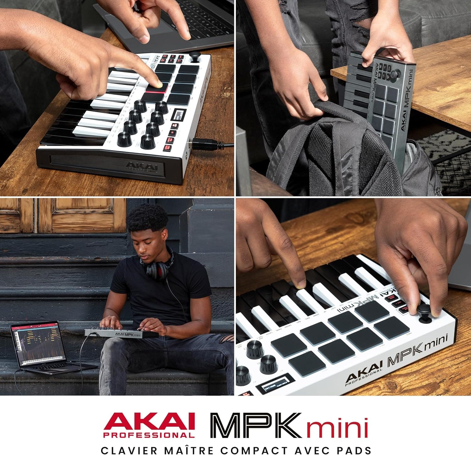 Akai Professional MPK Mini MK3 Clavier MIDI USB 25 Touches, Blanc | Touches Mini Sensibles à la Vélocité, 8 Pads MPC, 8 Boutons, Logiciels Inclus, pour Beatmakers, Producteurs et Home Studio