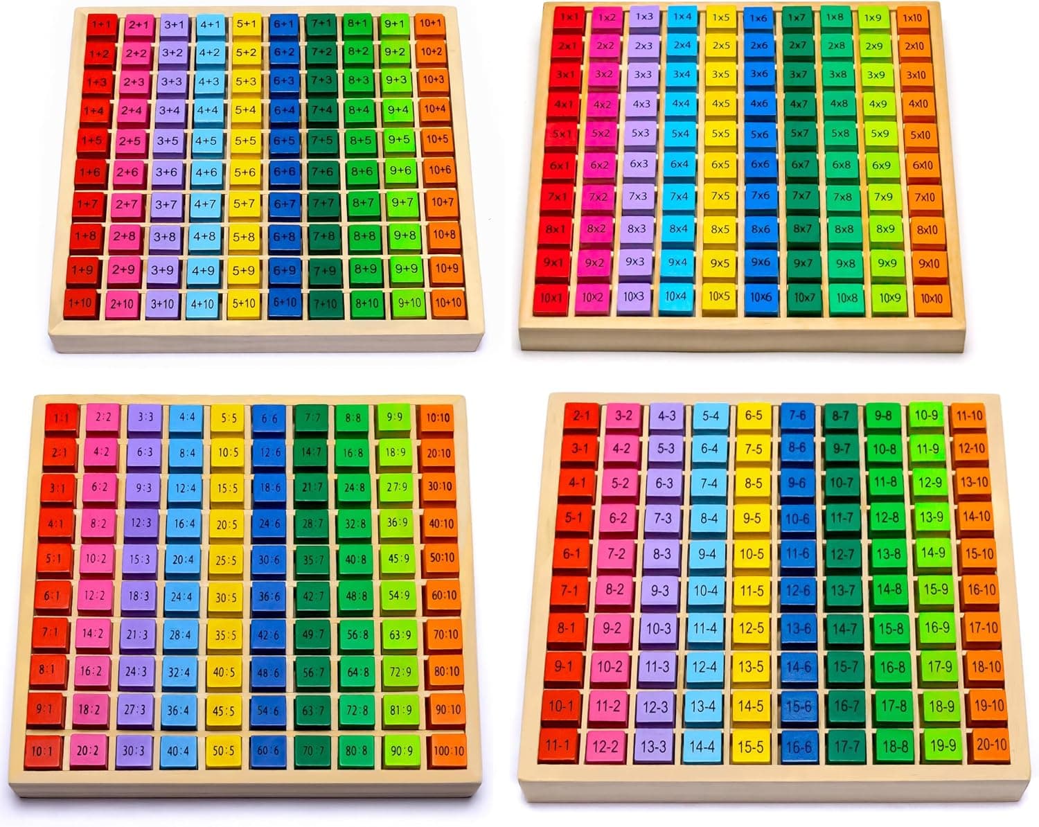 Natureich Lot de 4 planches de calcul - 1 x 1 - Division - Plus - Moins - Pour l'apprentissage des élèves du primaire