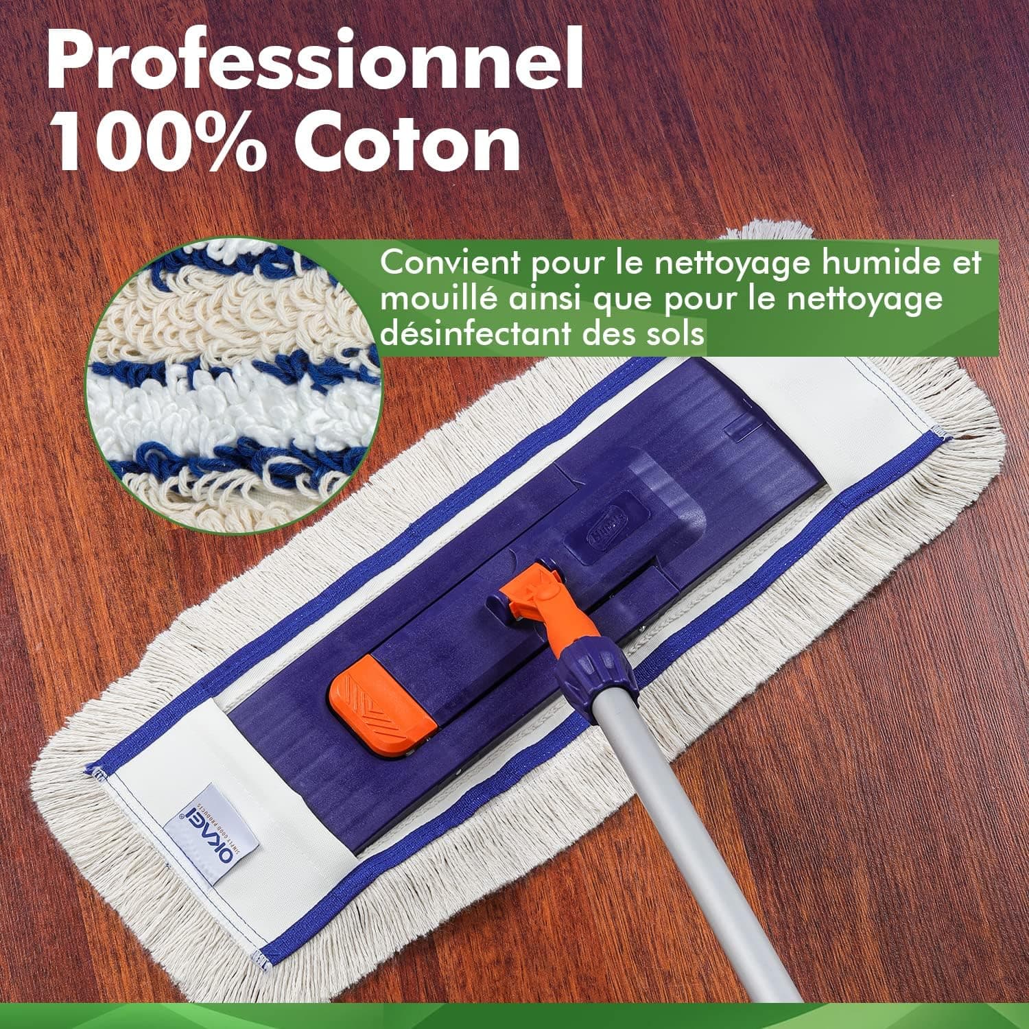 Okaei Housse de serpillère 2 Piece (40 CM) - Housse de serpillère pour hôpitaux et établissements de Soins - Housse de serpillère à Glissement Optimal pour Un Travail Ergonomique - Gris