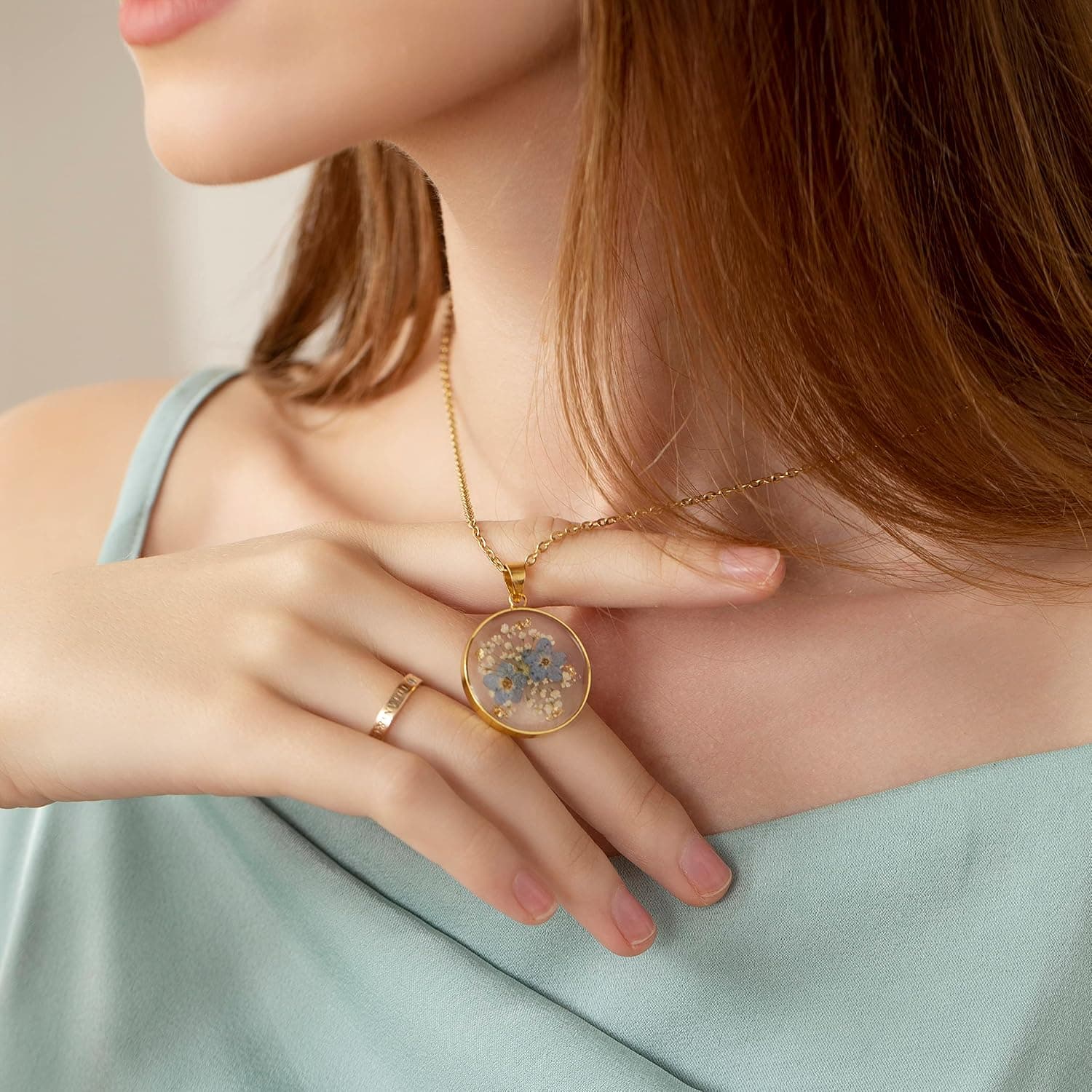 Collier Myosotis en fleurs sauvages pressées | Collier Fleurs de naissance | Bijou fleurs pressées or/argent | Bijou vintage | Cadeau pour elle