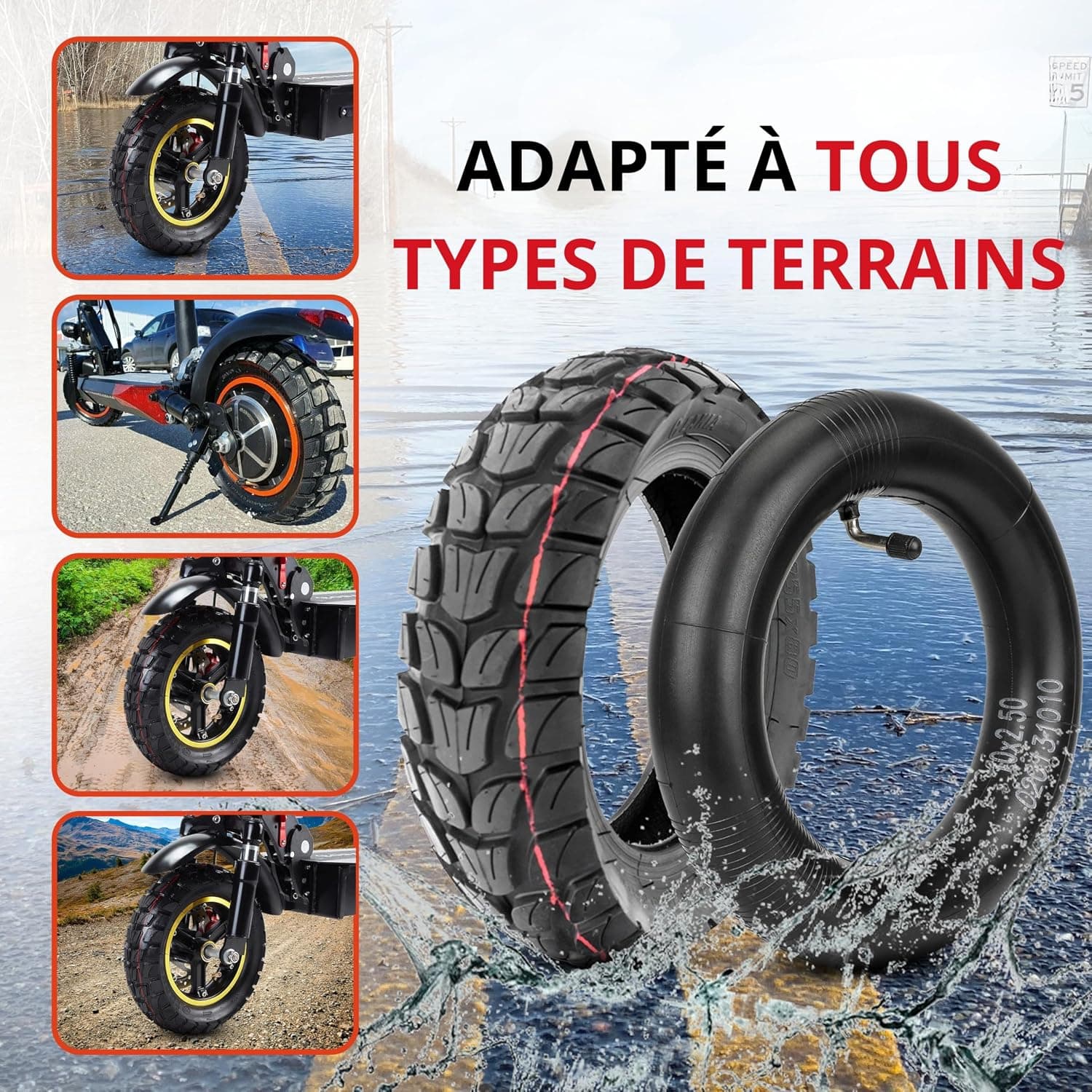ANSENI Pneus de 10 pouces(10 x 3.0) (80/65-6) (255 x 80) pour Trottinette