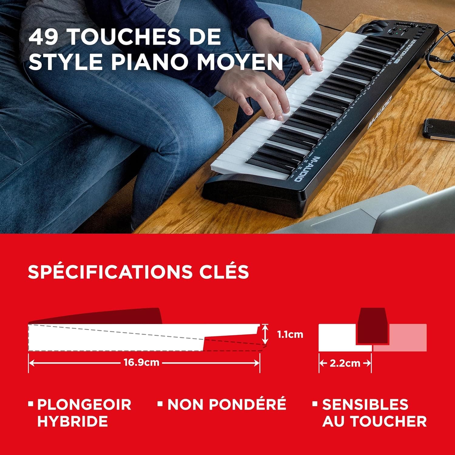 M-AUDIO Keystation 49 MK3 Controleur USB MIDI | Clavier 49 Touches Synth-Action, Commandes Assignables, Molettes Pitch/Mod et Logiciel DAW Inclus