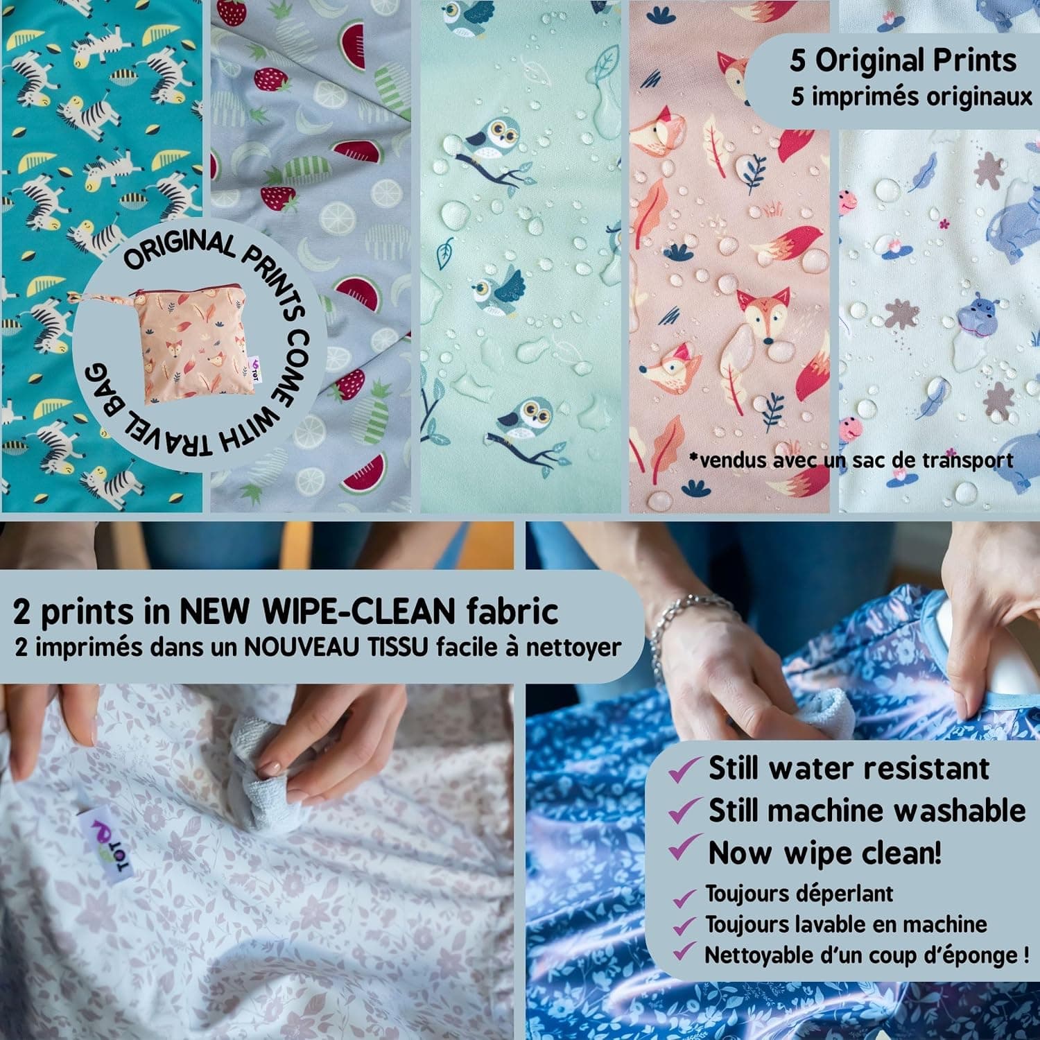 Tidy Tot®TM Cover & CatchTM Bavoir couvrant pour bébé. Bavoir d'alimentation avec manches. Se fixe sur les chaises hautes. Bavoirs à manches. Bavoirs DME pour chaise haute de nourrisson, bébé et enfant.