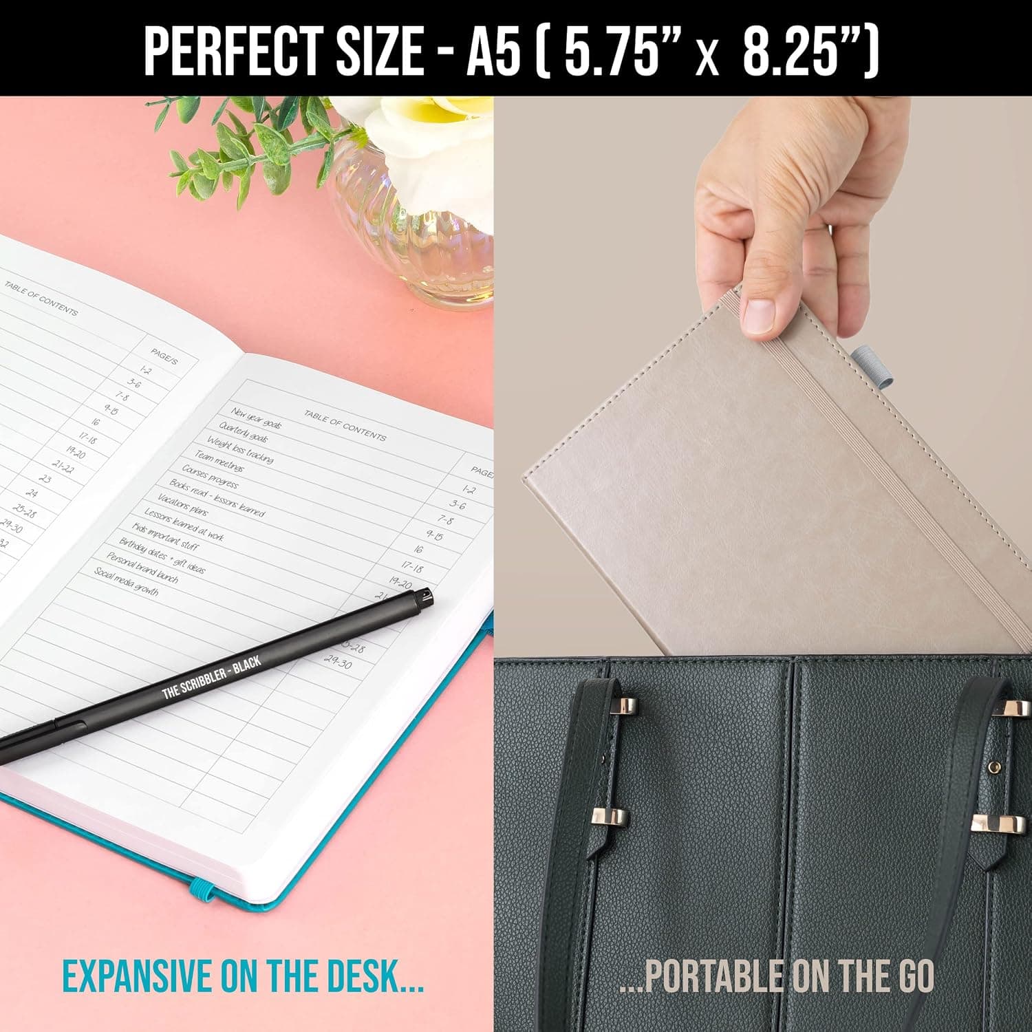 carnet a5 doublé pour écrire | Ligné 200 pages, papier épais 120 g/m2, notes autocollantes, boucle pour stylo, bande élastique, couverture rigide en cuir | Des gribouillis qui comptent A5, 5,75x8,2