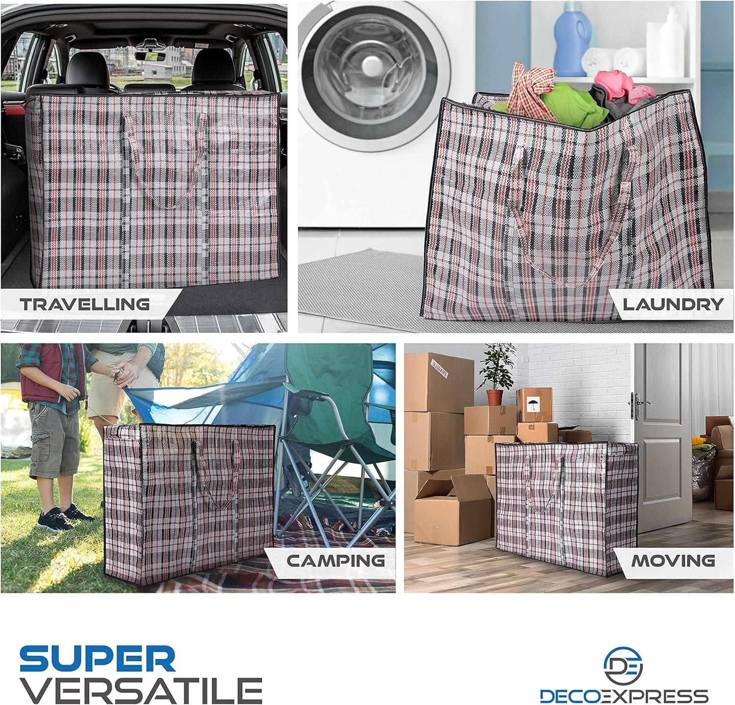 Deco Express Grand Sac de Rangement Buanderie, Lot de 8 XXL 107L 76x59x24cm, Fermeture Eclair Sac Demenagement, Rangement pour Vêtements et Penderies (76 X 59 X 24 CM)