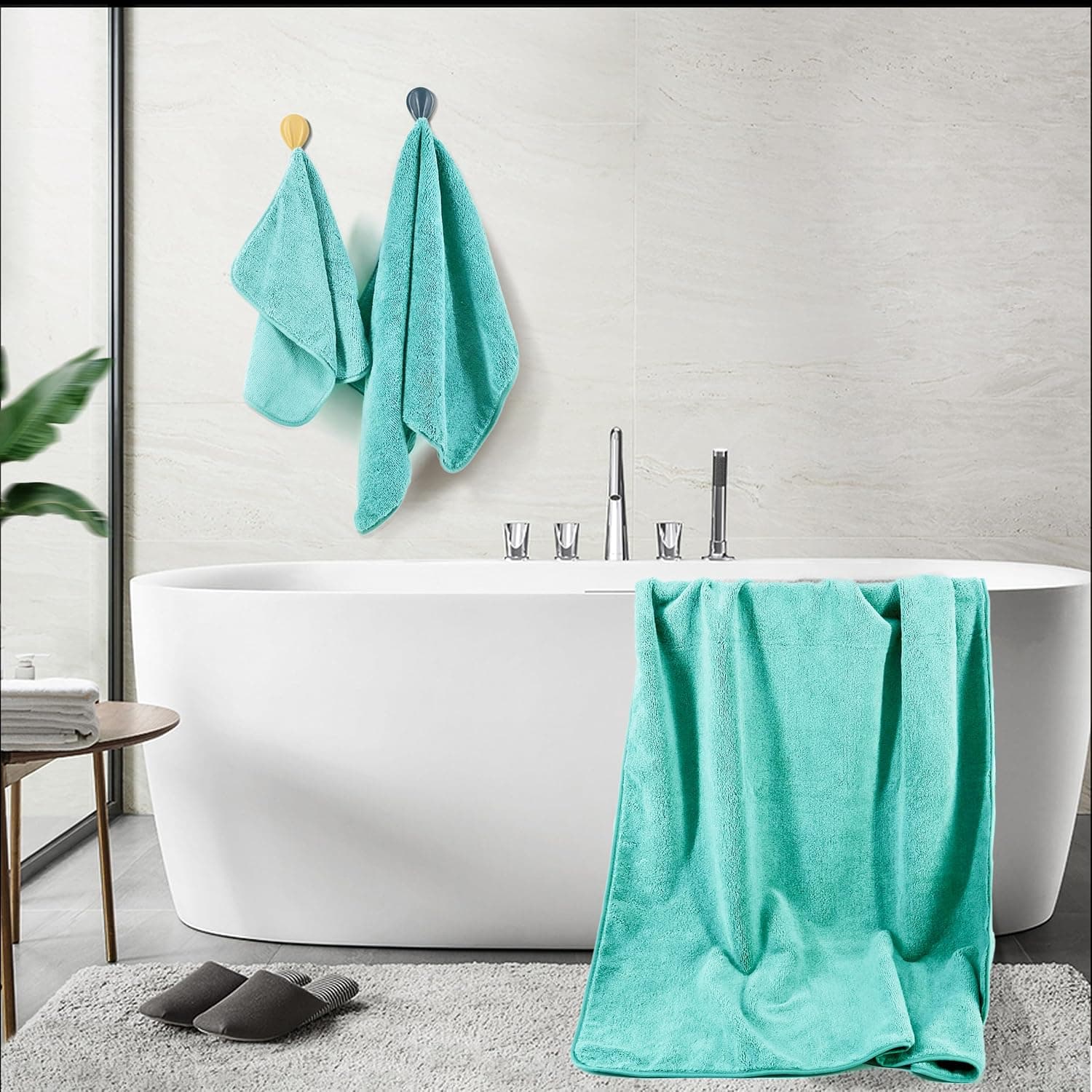 POLYTE Lot de 6 serviettes de bain surdimensionnées en microfibre non pelucheuses, à séchage rapide, 152,4 x 76,2 cm, turquoise