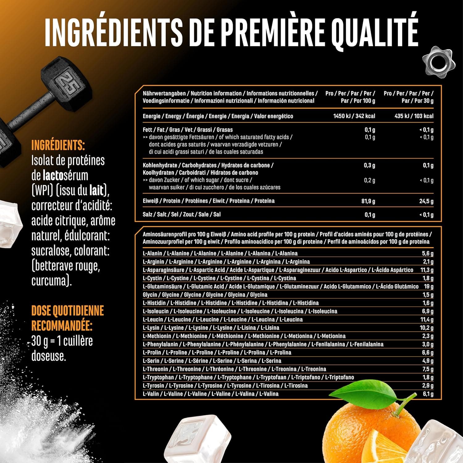 Clear Whey Isolate Protein Shake - Shake Protéiné Fruité & Rafraîchissant - Isolat de Protéines de Lactosérum de haute Qualité (900g, Orange Fraîche)
