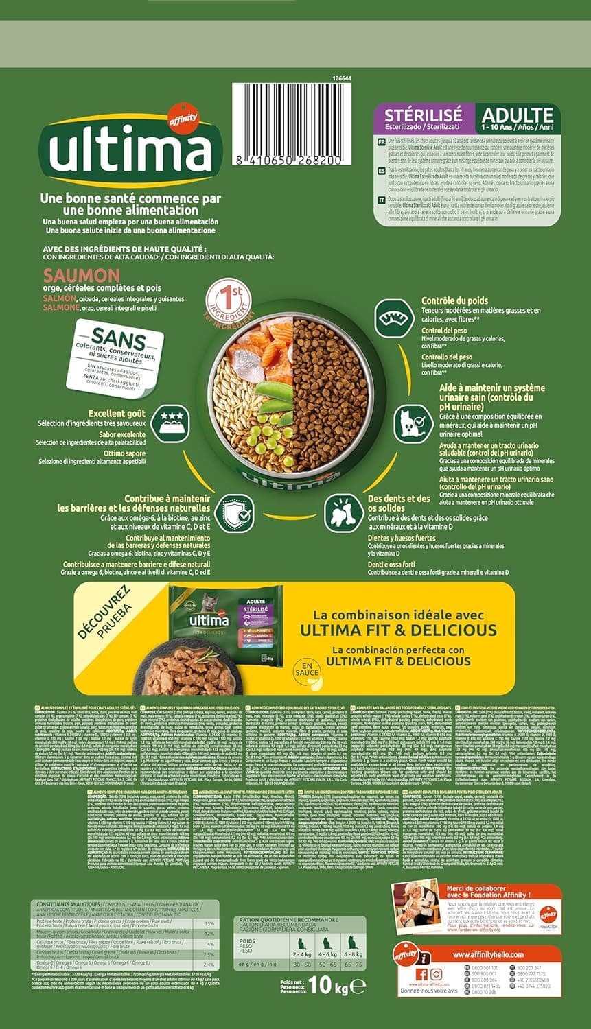 Ultima Stérilisé Adulte Saumon - Croquettes pour Chats - 10 kg