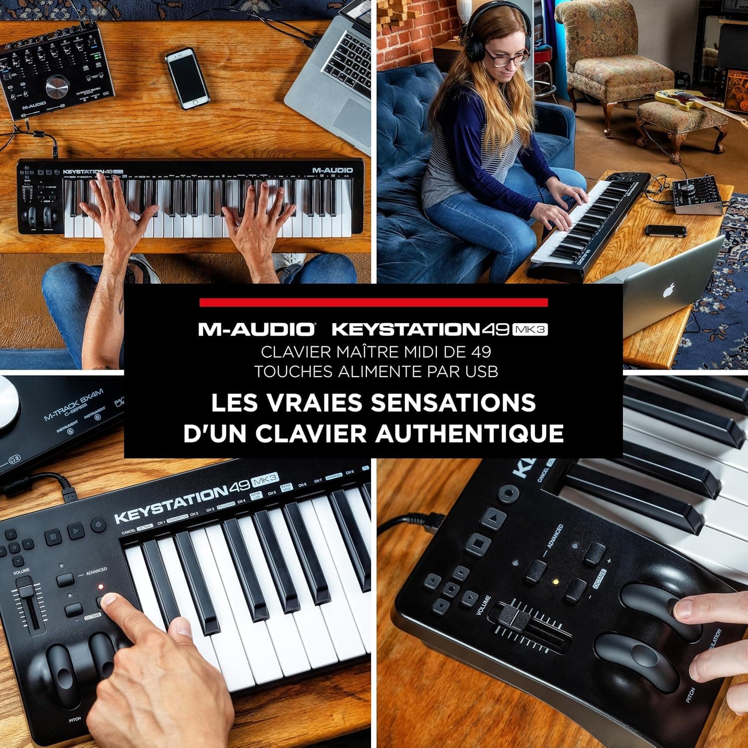 M-AUDIO Keystation 49 MK3 Controleur USB MIDI | Clavier 49 Touches Synth-Action, Commandes Assignables, Molettes Pitch/Mod et Logiciel DAW Inclus