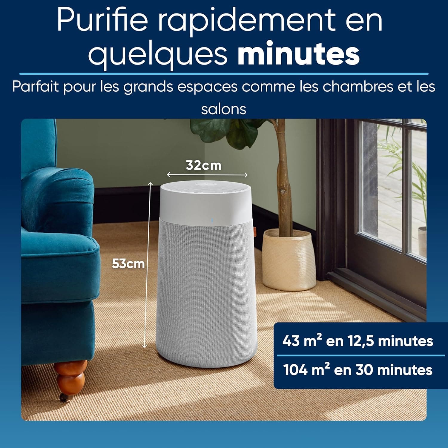BLUEAIR Blue Pure 3450i Max Purificateur d’air pour pièces jusqu’à 103 m2 – Intelligent, silencieux, HEPASilentTM | Élimine allergènes, poils d’animaux, fumée, poussière, moisissures