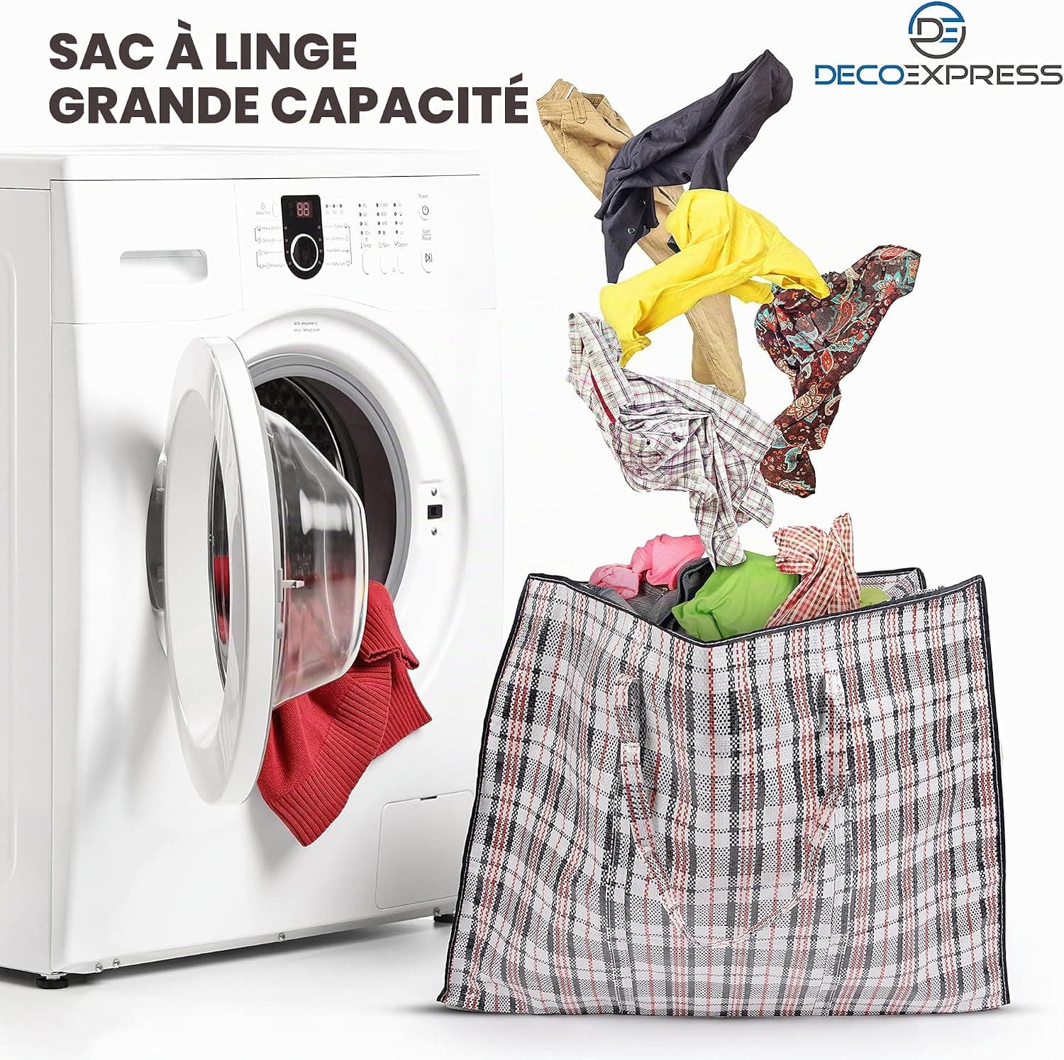 Deco Express Sac de Rangement Buanderie, Lot de 5 75L 60 x 50 x 25 cm, Fermeture Eclair Sac Demenagement, Rangement pour Vêtements et Penderies (60 X 50 X 25 CM)
