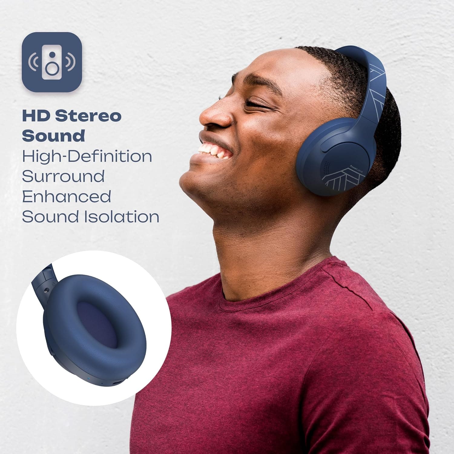 PowerLocus Casque Bluetooth sans Fil, 50 h de Jeu, Casque Audio Bluetooth 5.3 avec 4 Modes EQ, Pliable, HiFi Stereo, avec Microphone pour iPhone/Voyage/PC (Bleu)