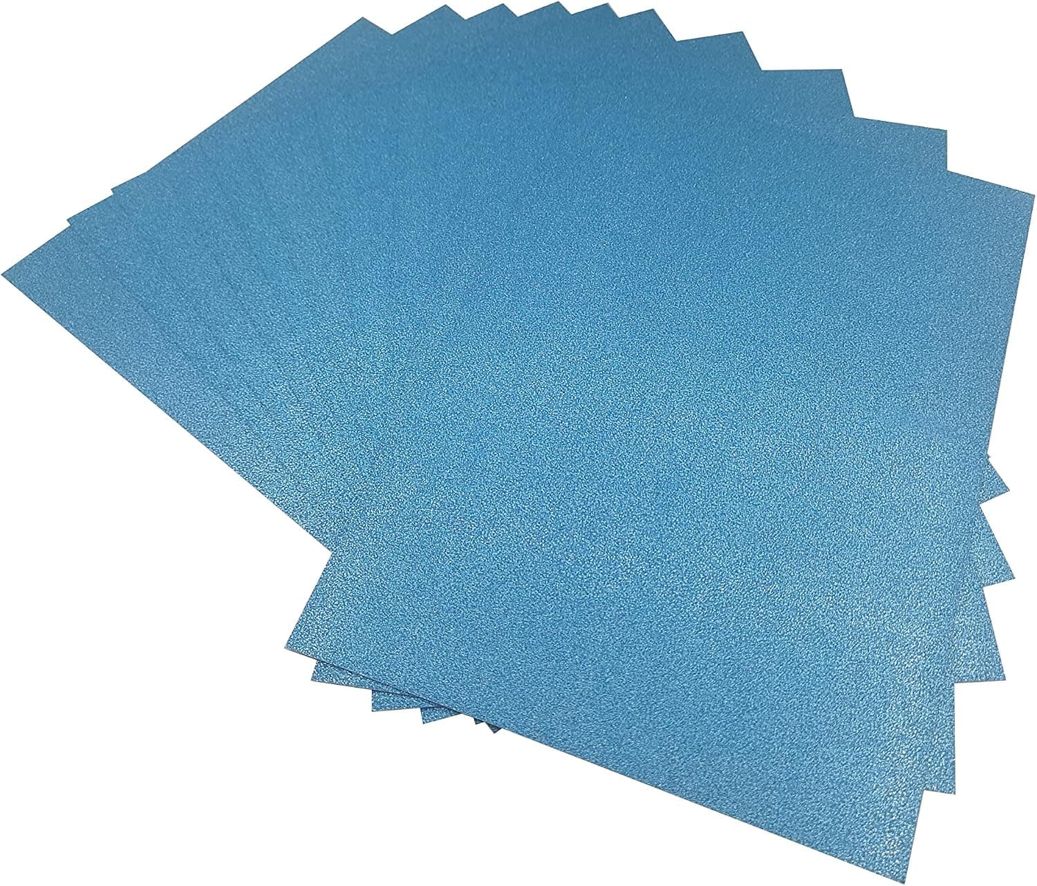 Lot de 10 feuilles de papier cartonné pailleté sans poudre Bleu clair 250 g/m2 Format A4