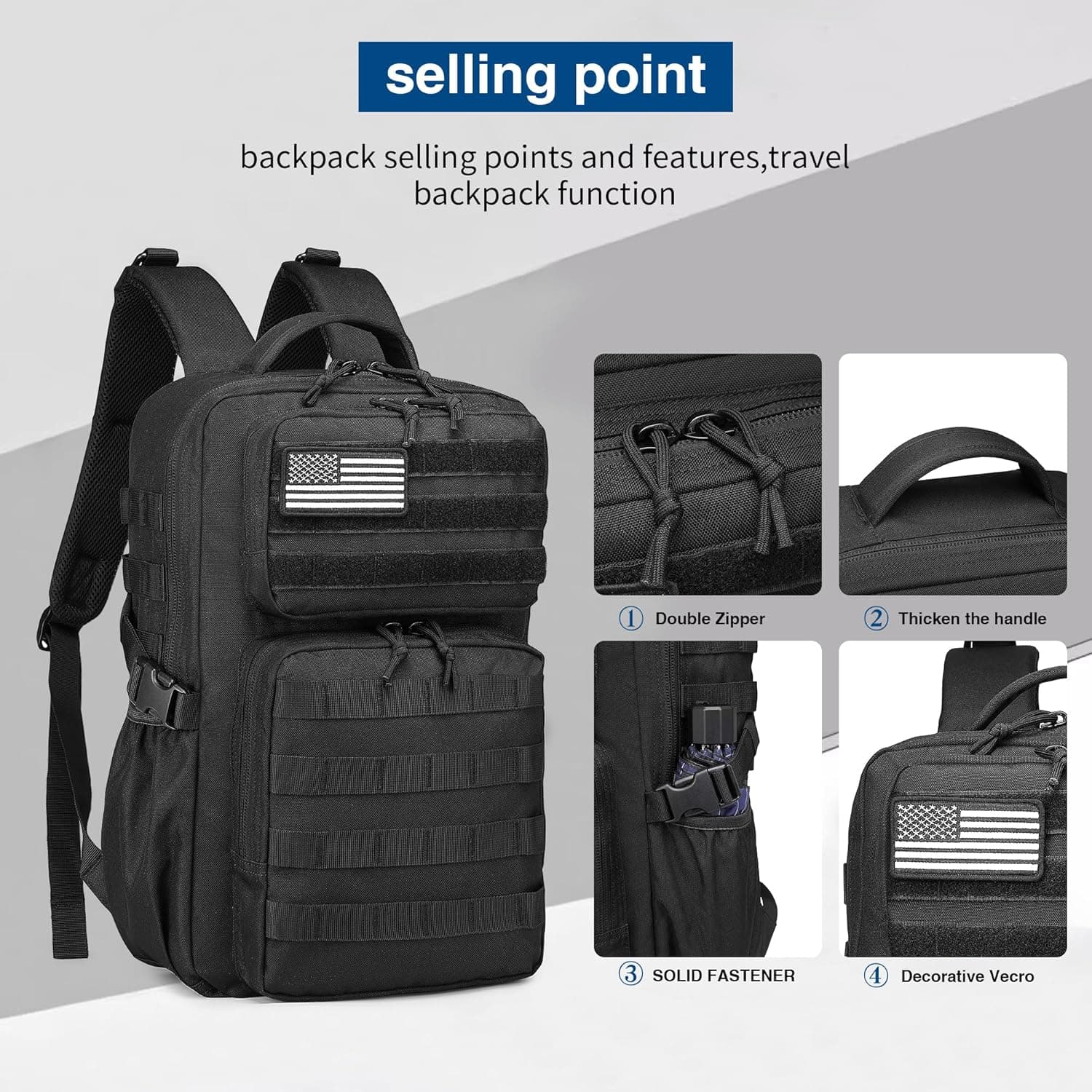 Sac à dos tactique militaire pour homme - Étanche - Sac d'assaut de 3 jours - Sac Molle avec porte-bouteille d'eau, Noir , 25L
