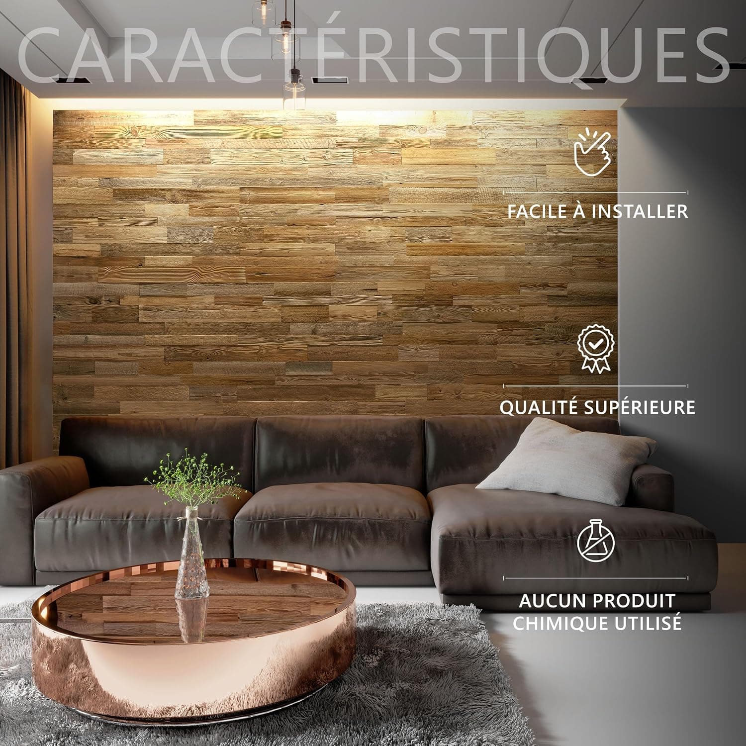 Modèle « Amber » Panneaux muraux en bois recyclé 1m2
