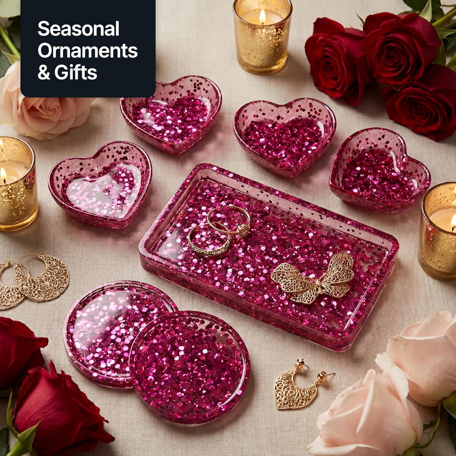 Paillettes pour artisanat rose foncé gobelets en résine cartes bijoux de Noël bougies super épaisses 100 g/3,5 oz