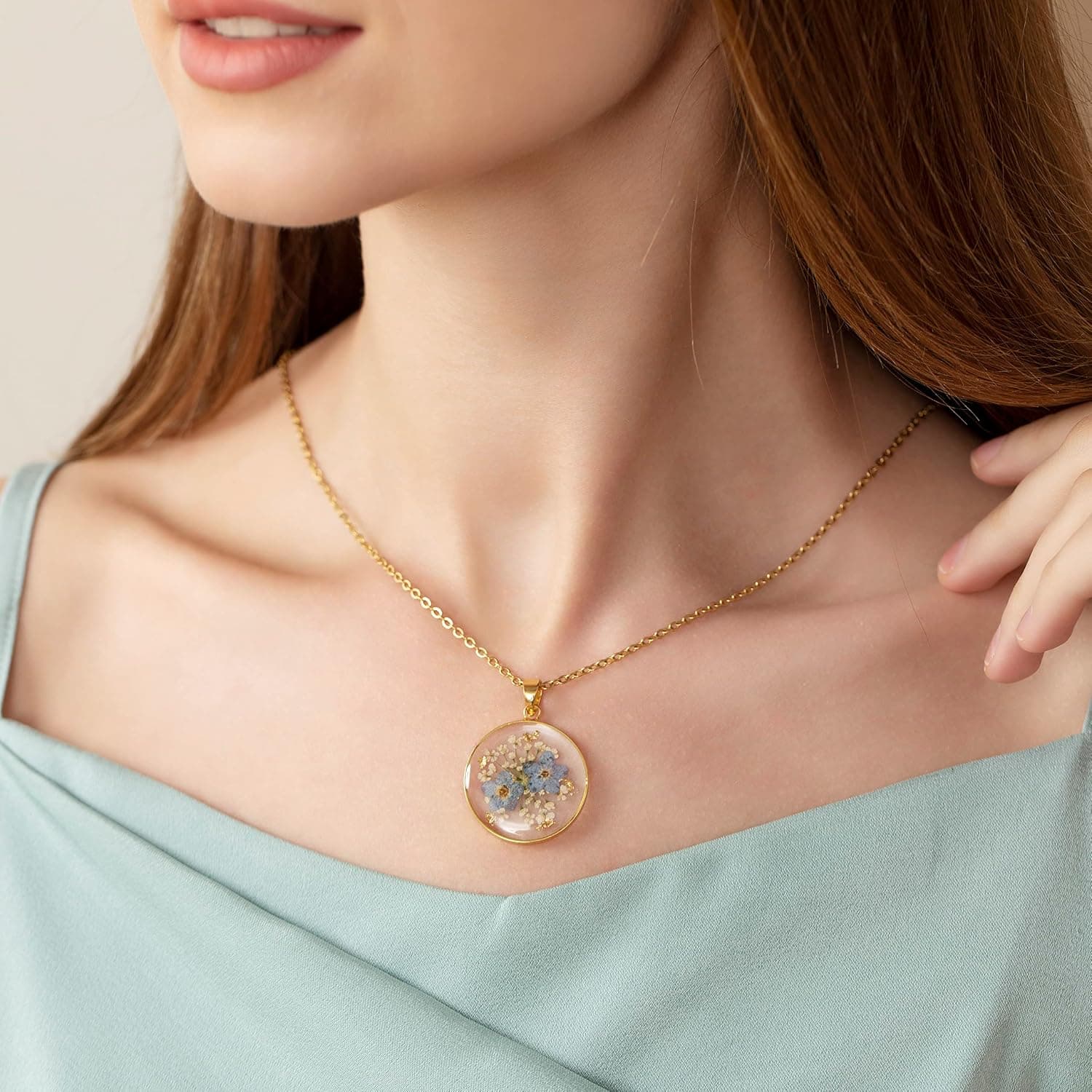 Collier Myosotis en fleurs sauvages pressées | Collier Fleurs de naissance | Bijou fleurs pressées or/argent | Bijou vintage | Cadeau pour elle