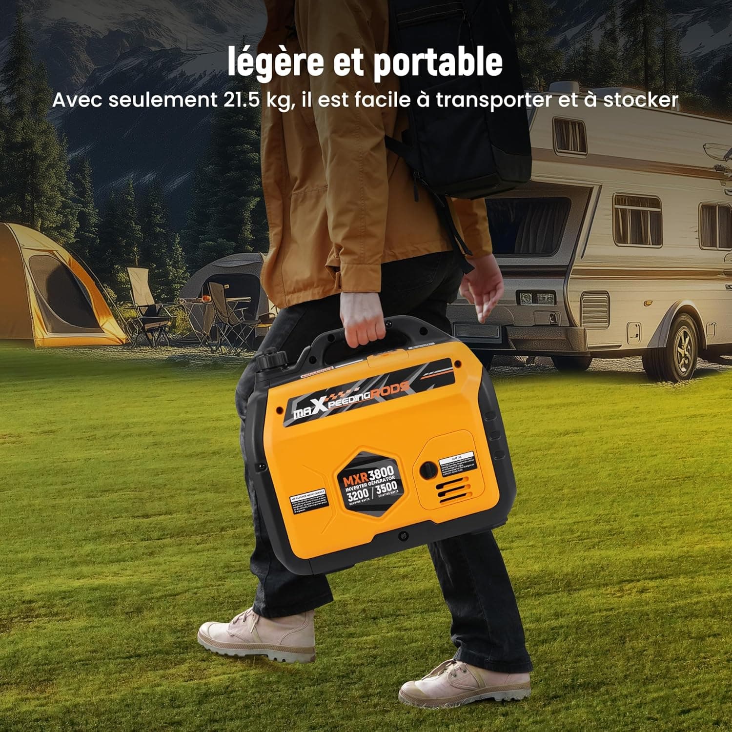maXpeedingrods 3500W Groupe Electrogene Silencieux Inverter Essence | 4 Temps Generator Léger Secours avec Prises USB et 230V Générateur Electrique pour les Caravanes, Jardin, Camping