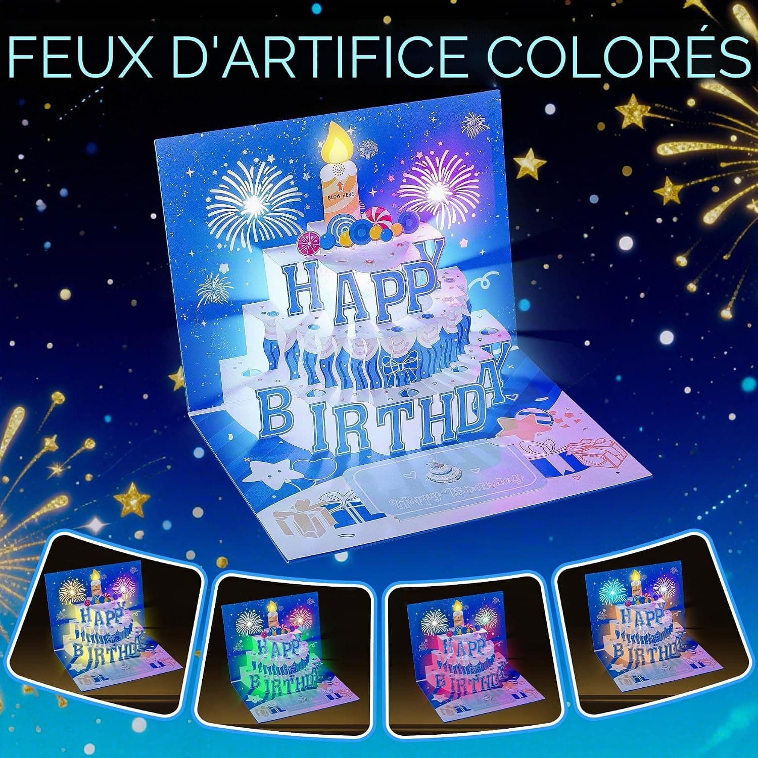 Carte anniversaire musicale 3D bougie soufflée Woukksy lumière