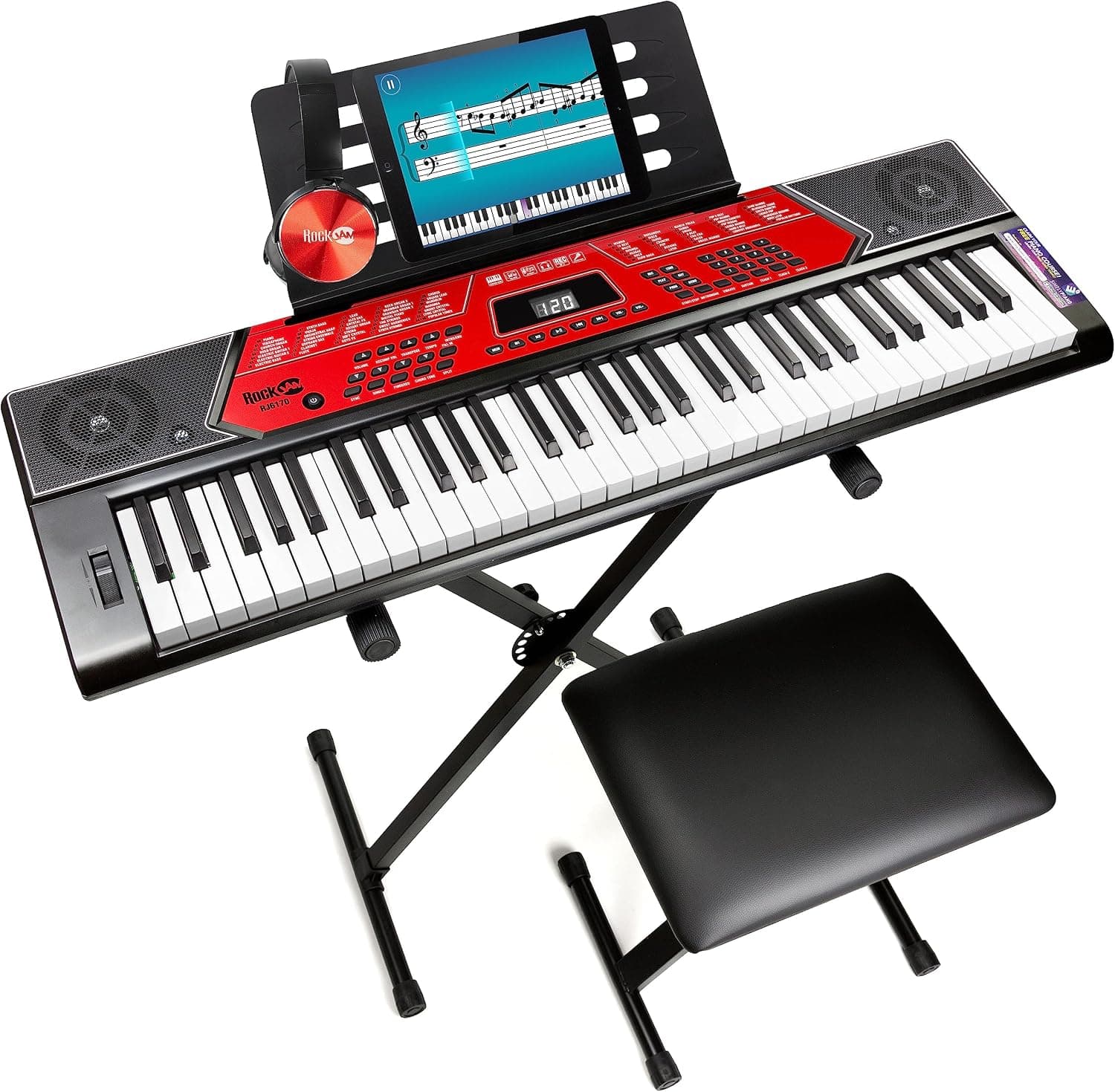 RockJam RJ6170 Kit Clavier Piano 61 Touches avec Pitch Bend, Rouge