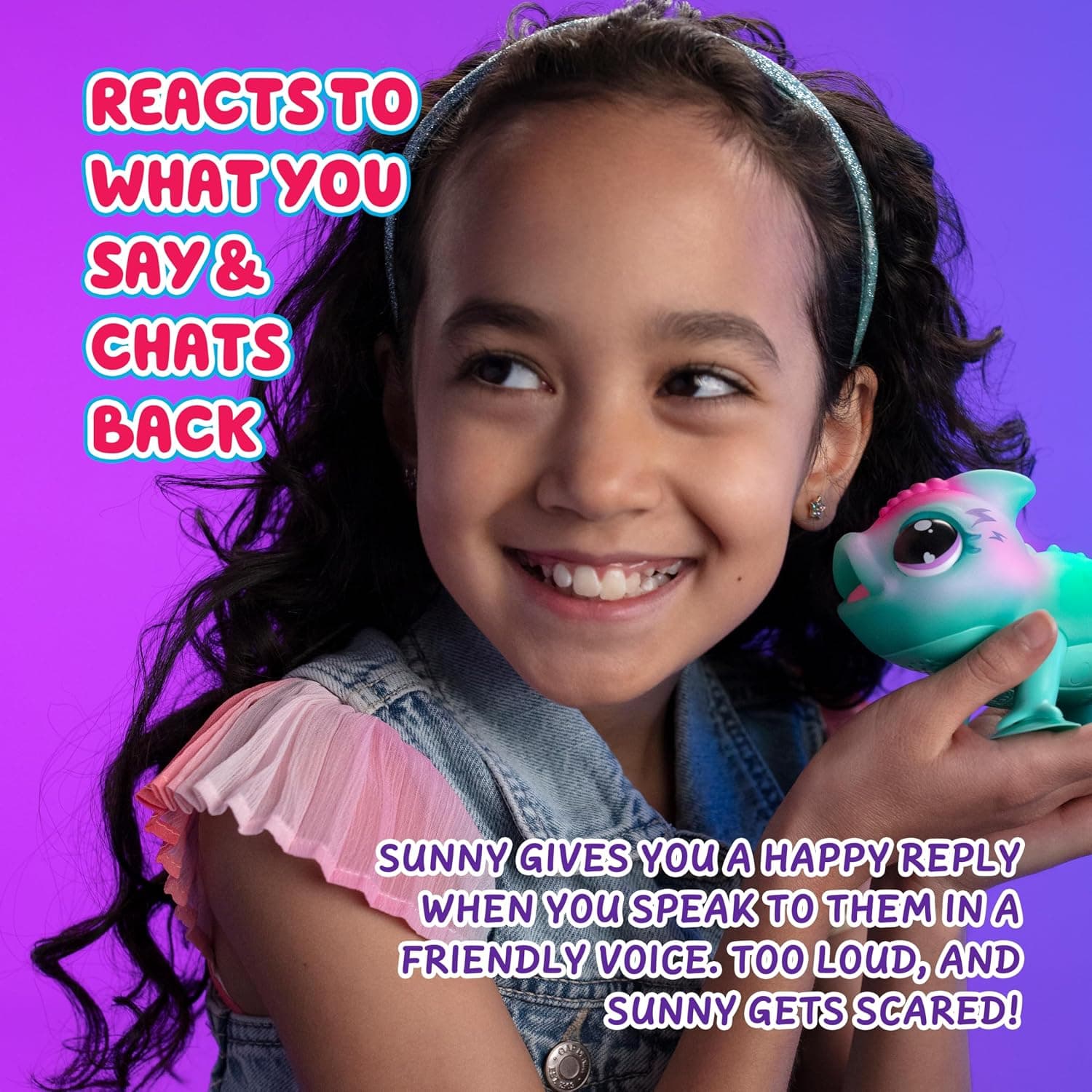 Little Live Pets - Sunny Le caméléon Lumineux, Jouet interactif Lumineux Multicolore, Plus de 30 Sons, Plus de 10 humeurs, Répète après toi, Détecte Les Sons (Piles incluses, à partir de 5 Ans) 26364