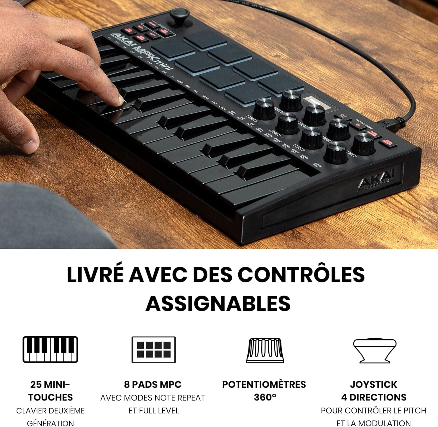 Akai Professional MPK Mini MK3 Clavier MIDI USB 25 Touches, Noir | Touches Mini Sensibles à la Vélocité, 8 Pads MPC, 8 Boutons, Logiciels Inclus, pour Beatmakers, Producteurs et Home Studio
