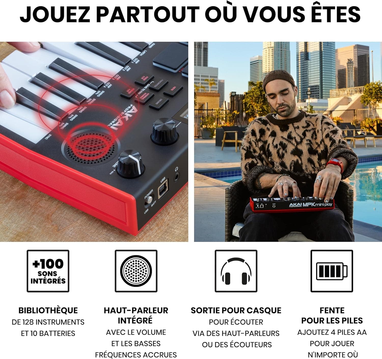 Akai Professional MPK Mini Play MK3 Clavier MIDI USB 25 Touches | Touches Mini Sensibles à la Vélocité, 8 Pads MPC, 8 Boutons, Sons Intégrés, Haut-Parleur, Logiciels Inclus, pour Beatmakers