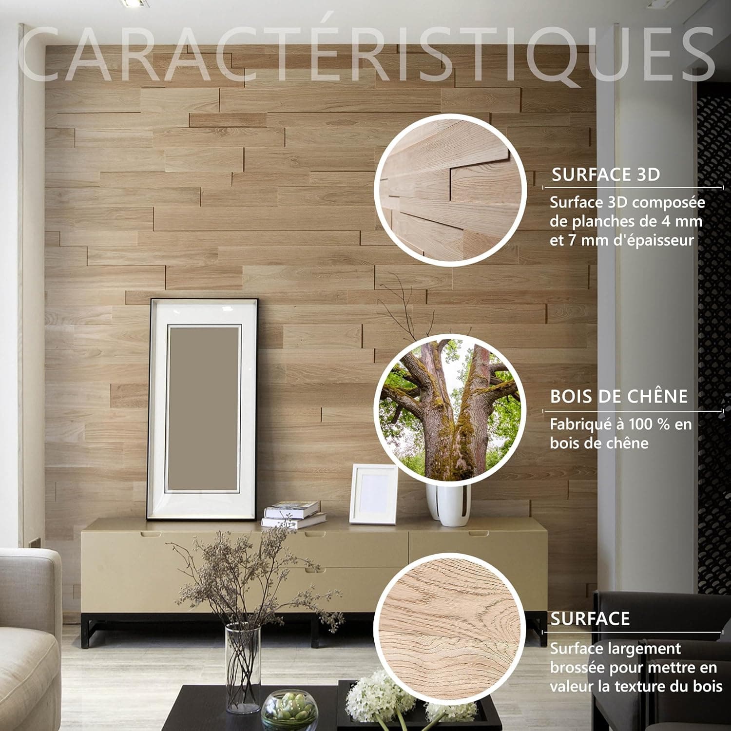 Revêtement mural en chêne - Panneaux muraux 3D - Design mural en bois Modèle OZO (1 m2)