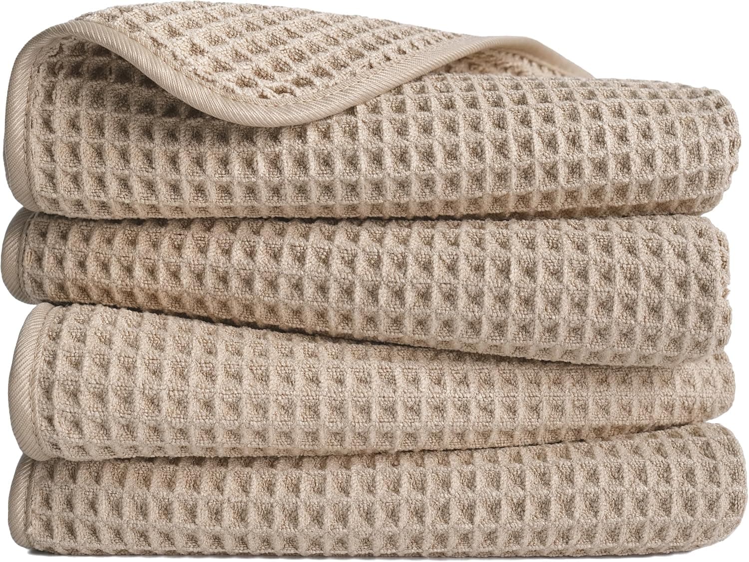Polyte - 4 Serviettes de Bain en Microfibres - pour Les Mains - sèche Rapidement/ne Peluche Pas - Tissu alvéolé - Beige - 40 x 76 cm