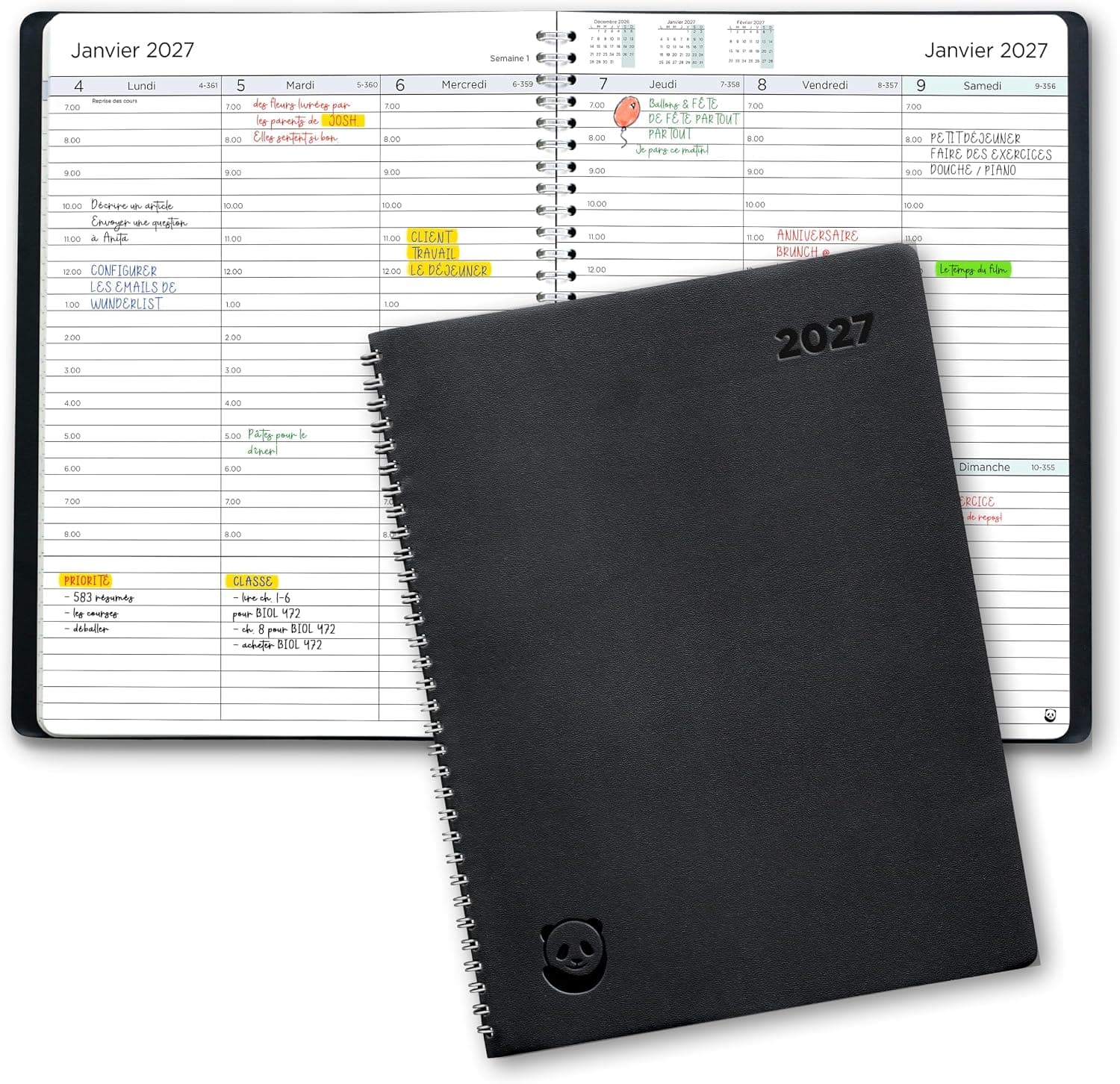 Agenda 2027 Semainier A4 Smart Panda – Agenda Professionnel, 30 min