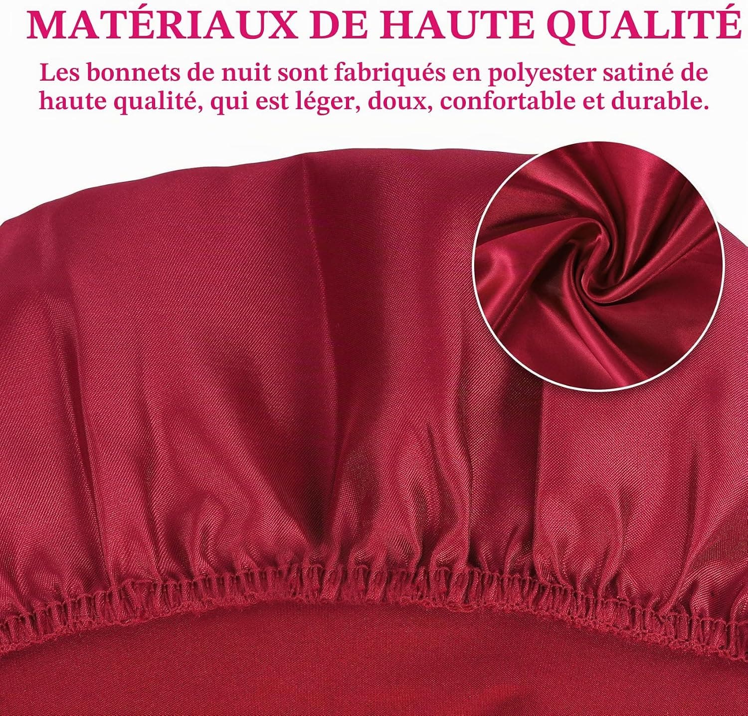 2 Pièces Bonnet long en satin pour fille, Bonnet de Sommeil Chapeau Nuit en Satin à Large Band Élastique Bonnets de Nuit Doux pour Femmes Cheveux Longs Cheveux Bouclés