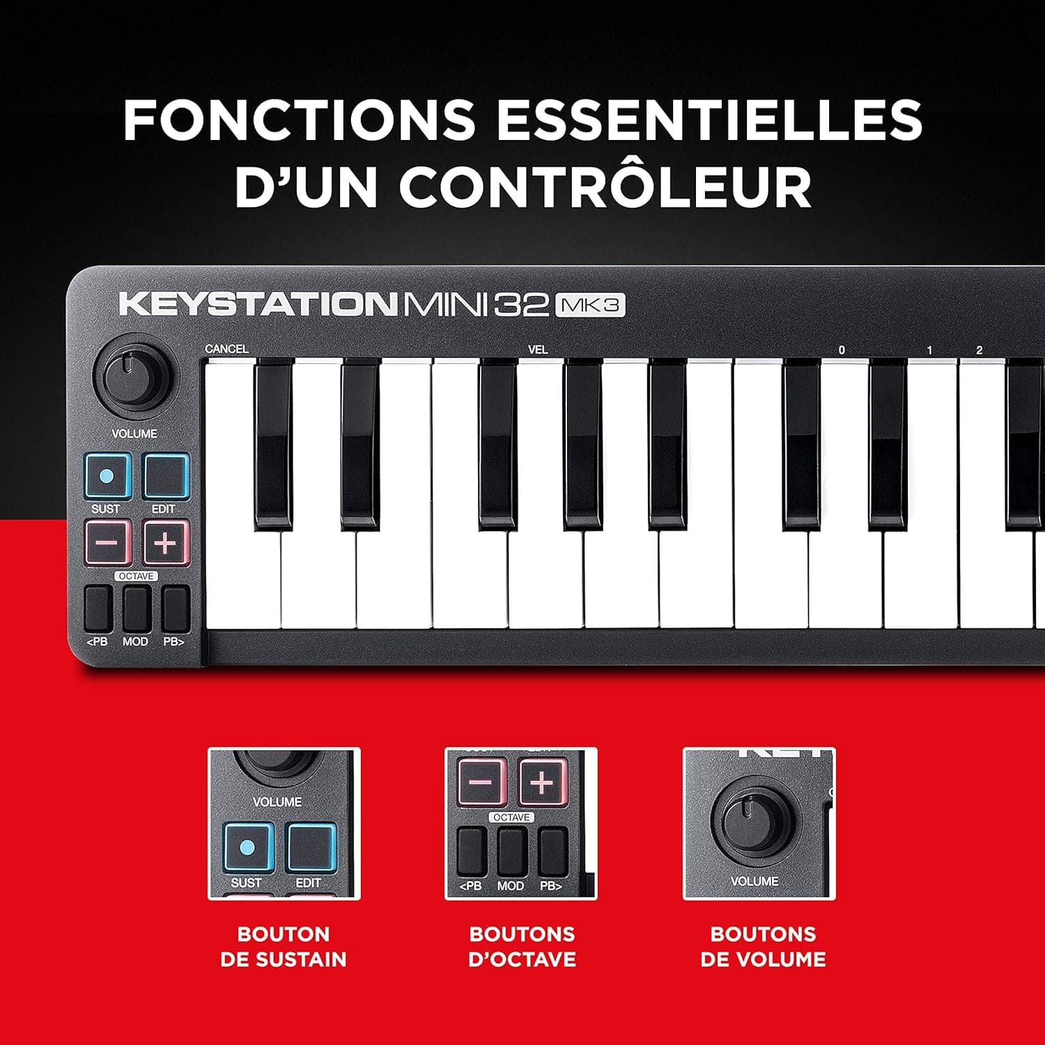 M-AUDIO Keystation Mini 32 MK3 Pack Contrôleur MIDI avec Casque pour Enregistrement Studio, Production Musicale, Podcasting, Streaming