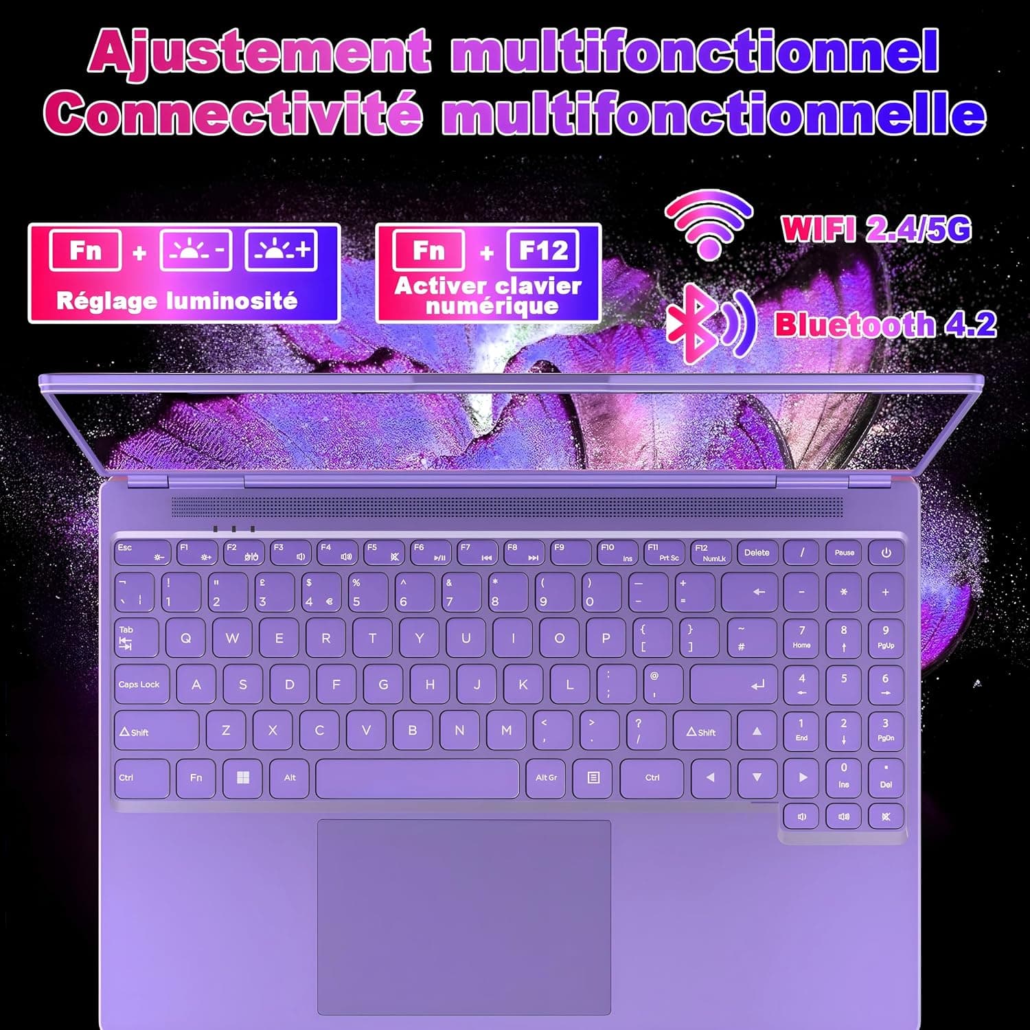 NOTODD Ordinateur Portable Gaming 16'' 12+512 Go SSD Soutien Extension 1TB