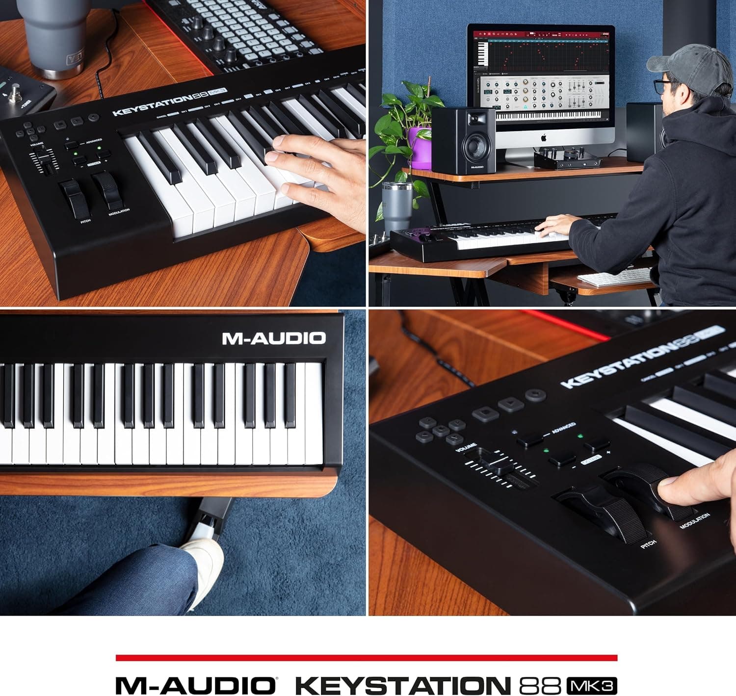 M-AUDIO Keystation 88 MK3 Controleur USB MIDI | Controleur 88 Touches Semi-Lestees pour Synthetiseurs Virtuels et Logiciel DAW d'Enregistrement Inclus