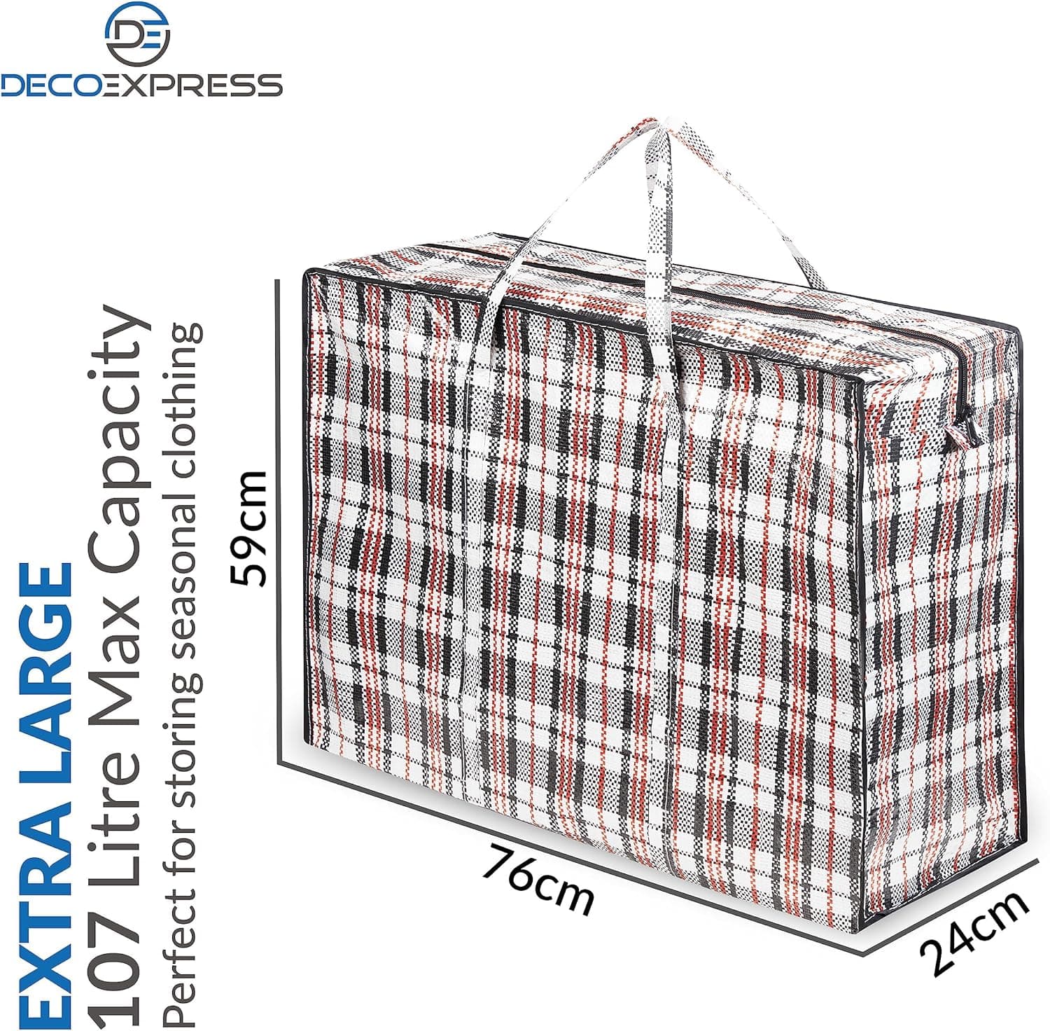 Deco Express Grand Sac de Rangement Buanderie, Lot de 8 XXL 107L 76x59x24cm, Fermeture Eclair Sac Demenagement, Rangement pour Vêtements et Penderies (76 X 59 X 24 CM)