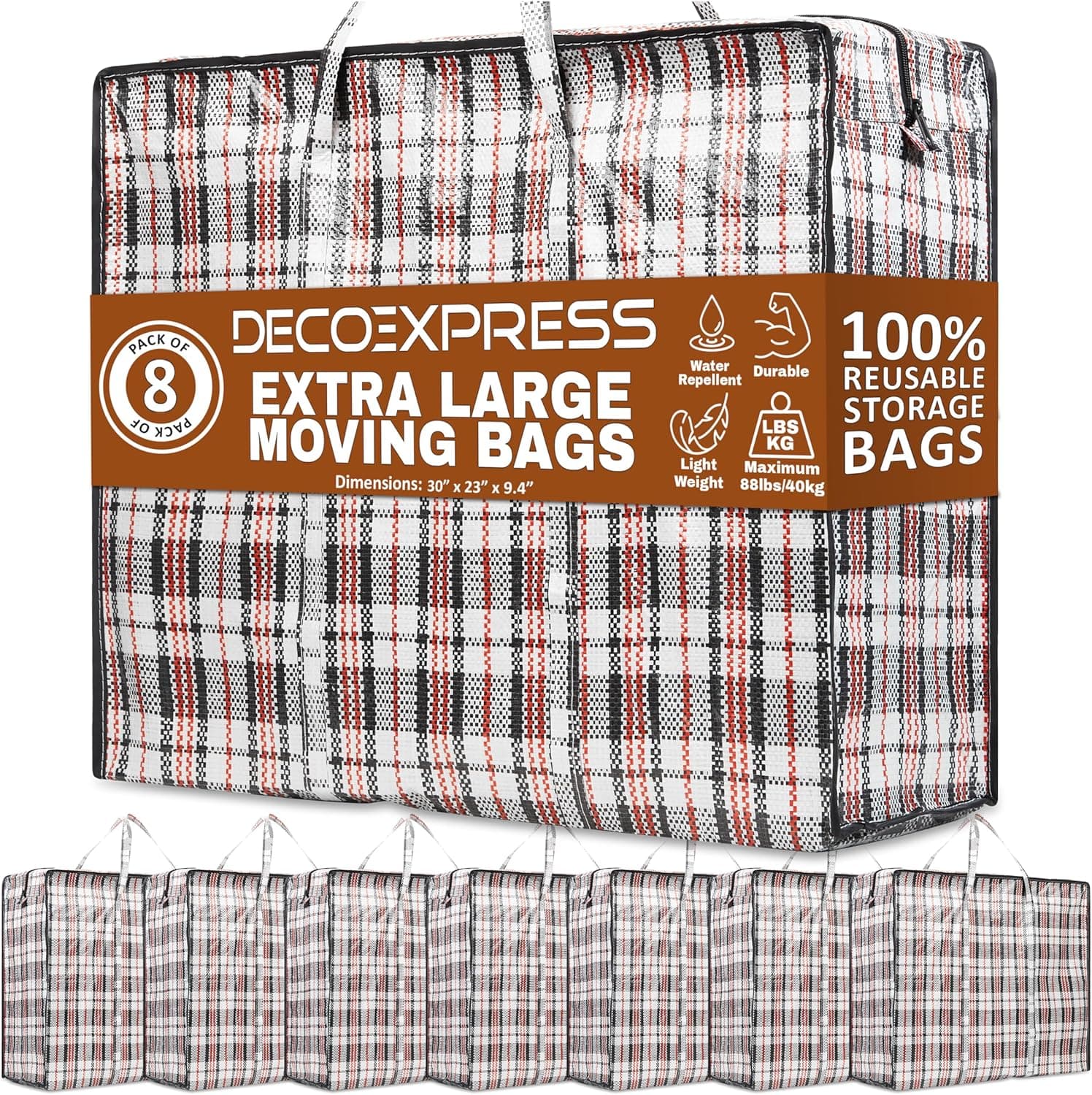 Deco Express Grand Sac de Rangement Buanderie, Lot de 8 XXL 107L 76x59x24cm, Fermeture Eclair Sac Demenagement, Rangement pour Vêtements et Penderies (76 X 59 X 24 CM)