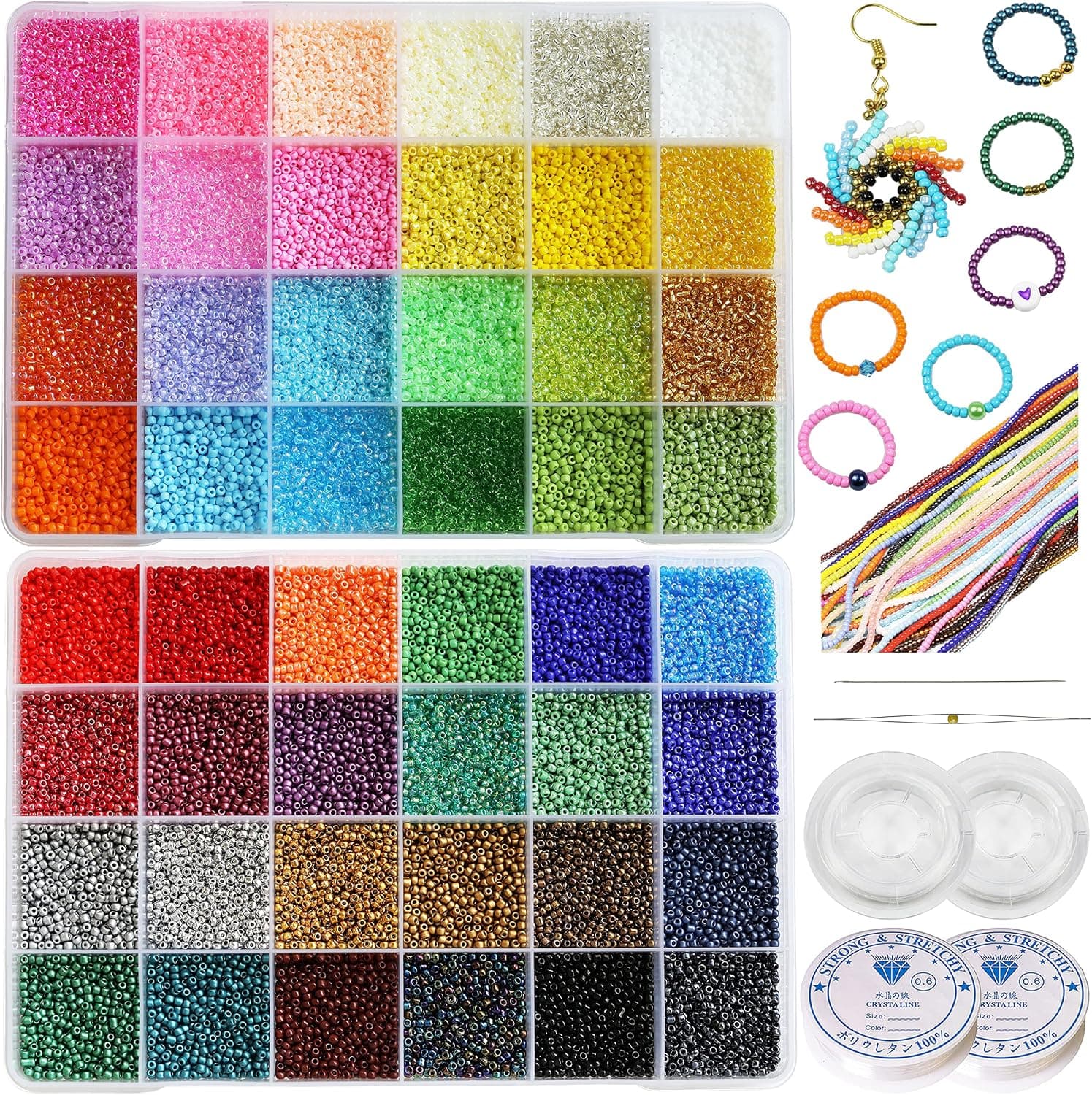 Bala&Fillic Kit Bijoux 2 mm, 48 Couleurs, 38 000 Perles Élastiques Bracelets, Boucles d'Oreilles, Colliers