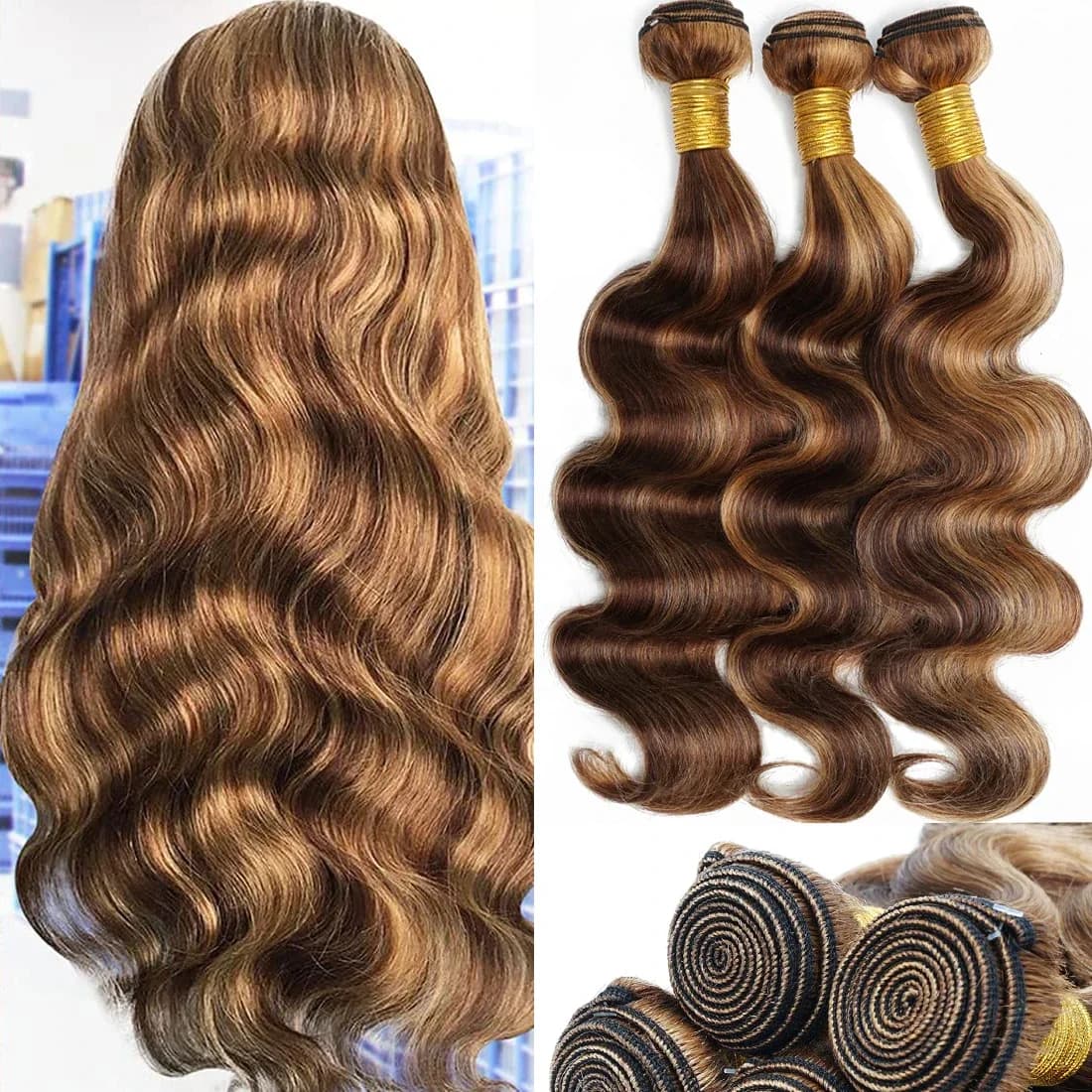 100g Human Hair Bundles Brazilian Body Wave Colored Brown Blonde